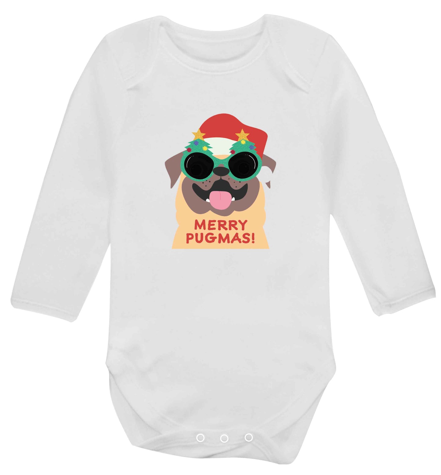 Merry Pugmas baby vest long sleeved white 6-12 months