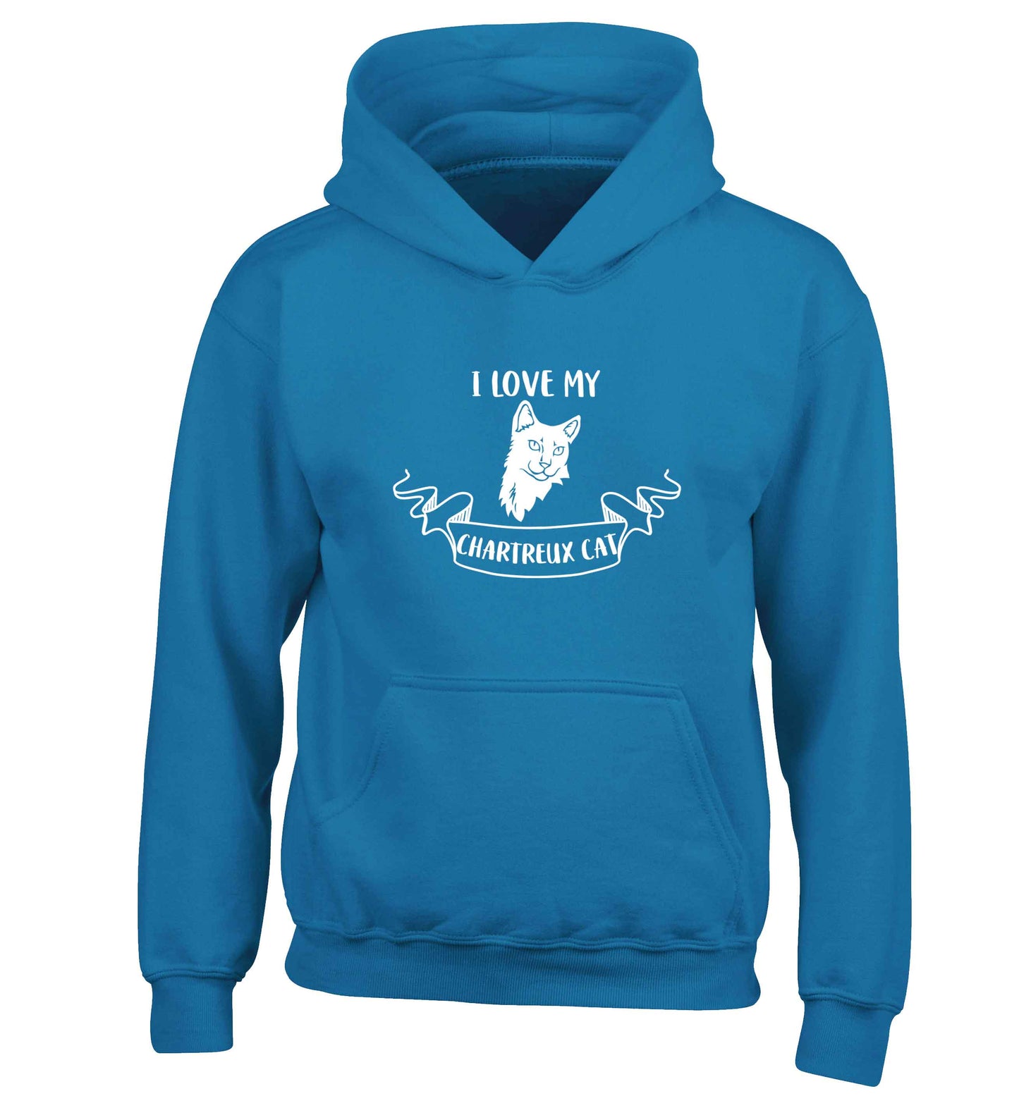 I love my chartreux cat children's blue hoodie 12-13 Years