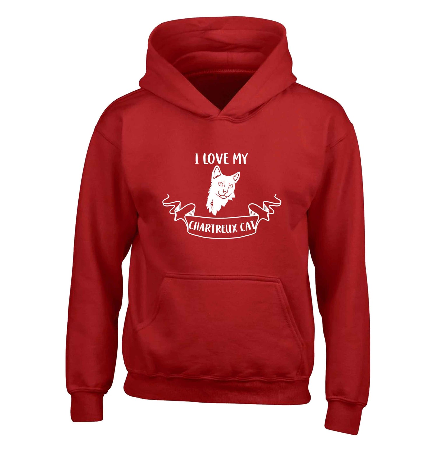 I love my chartreux cat children's red hoodie 12-13 Years