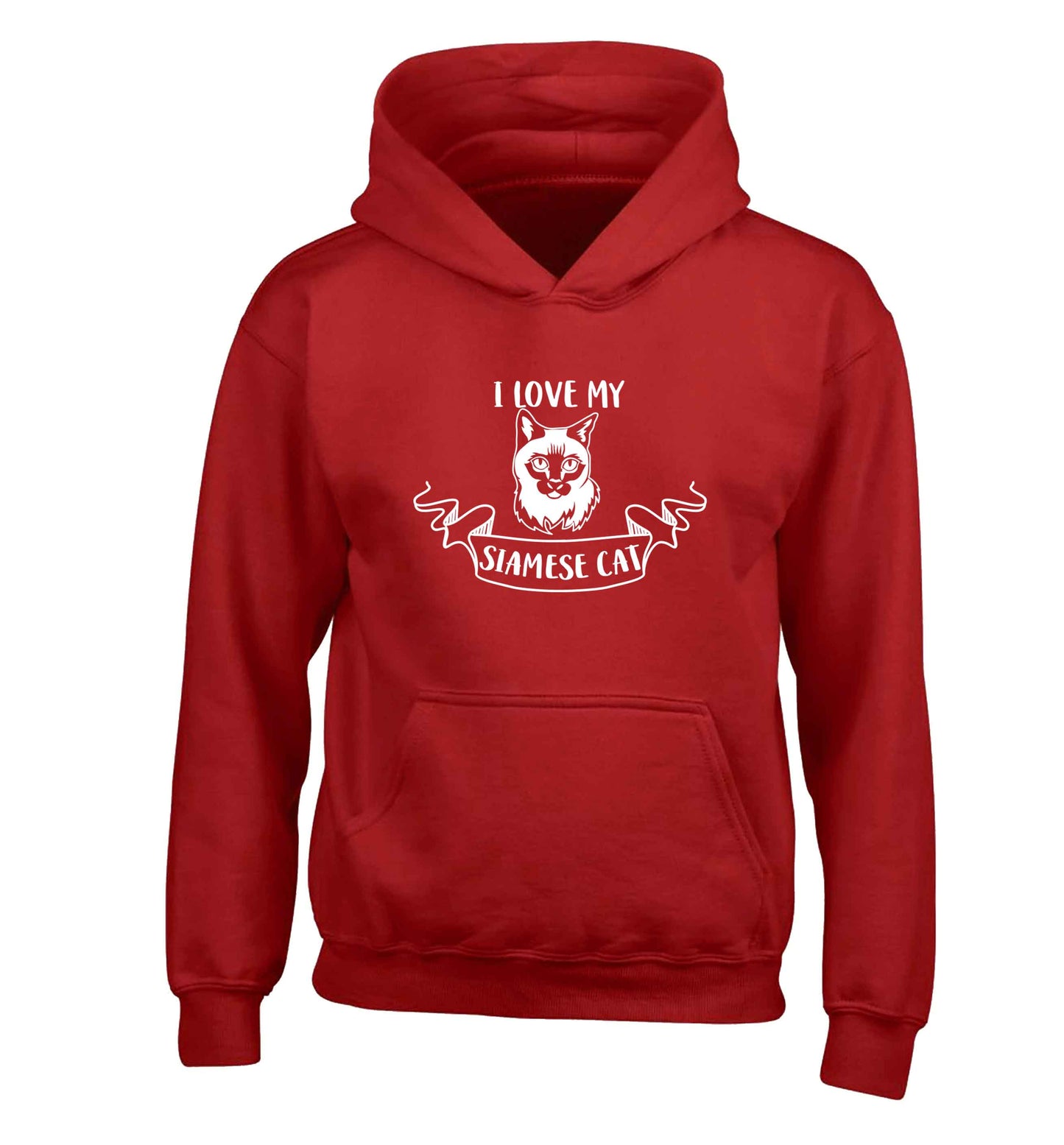 I love my siamese cat children's red hoodie 12-13 Years