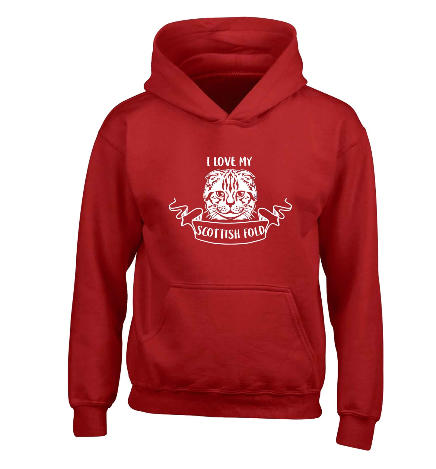 I love my scottish fold cat children's red hoodie 12-13 Years