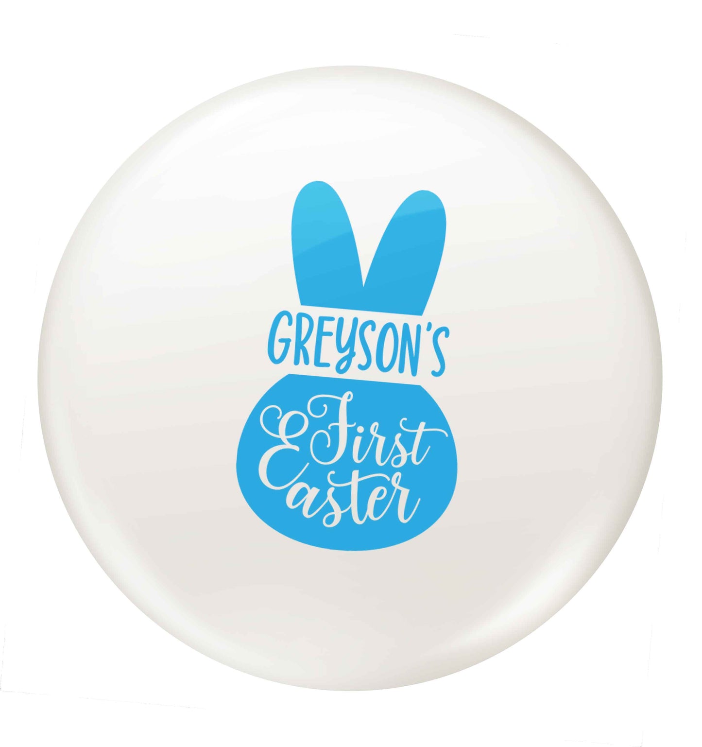 Personalised first Easter - blue bunny small 25mm Pin badge