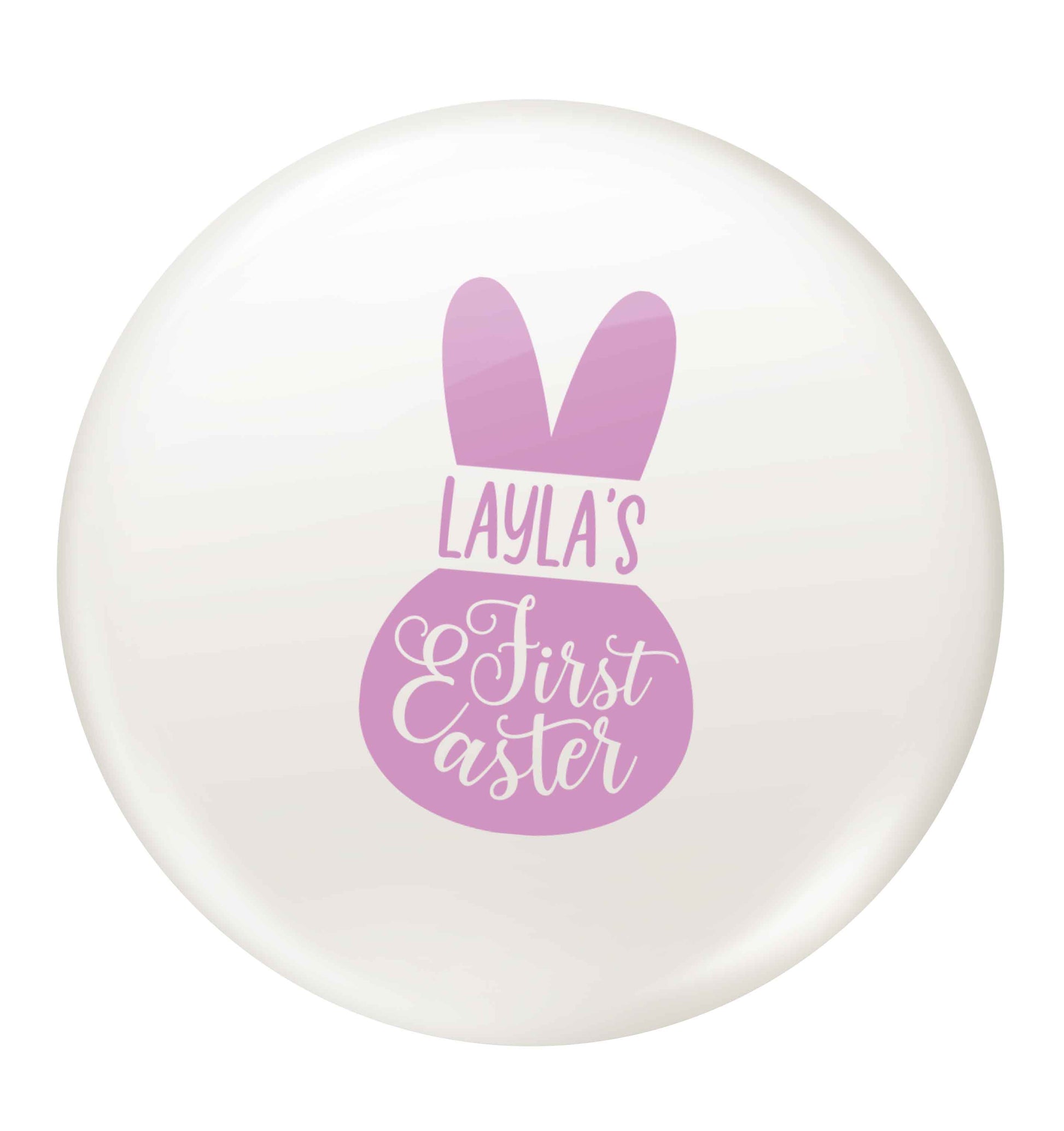 Personalised first Easter - pink bunny small 25mm Pin badge