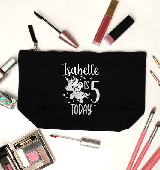 Today I am - Personalise with any name or age! Birthday unicorn black makeup bag