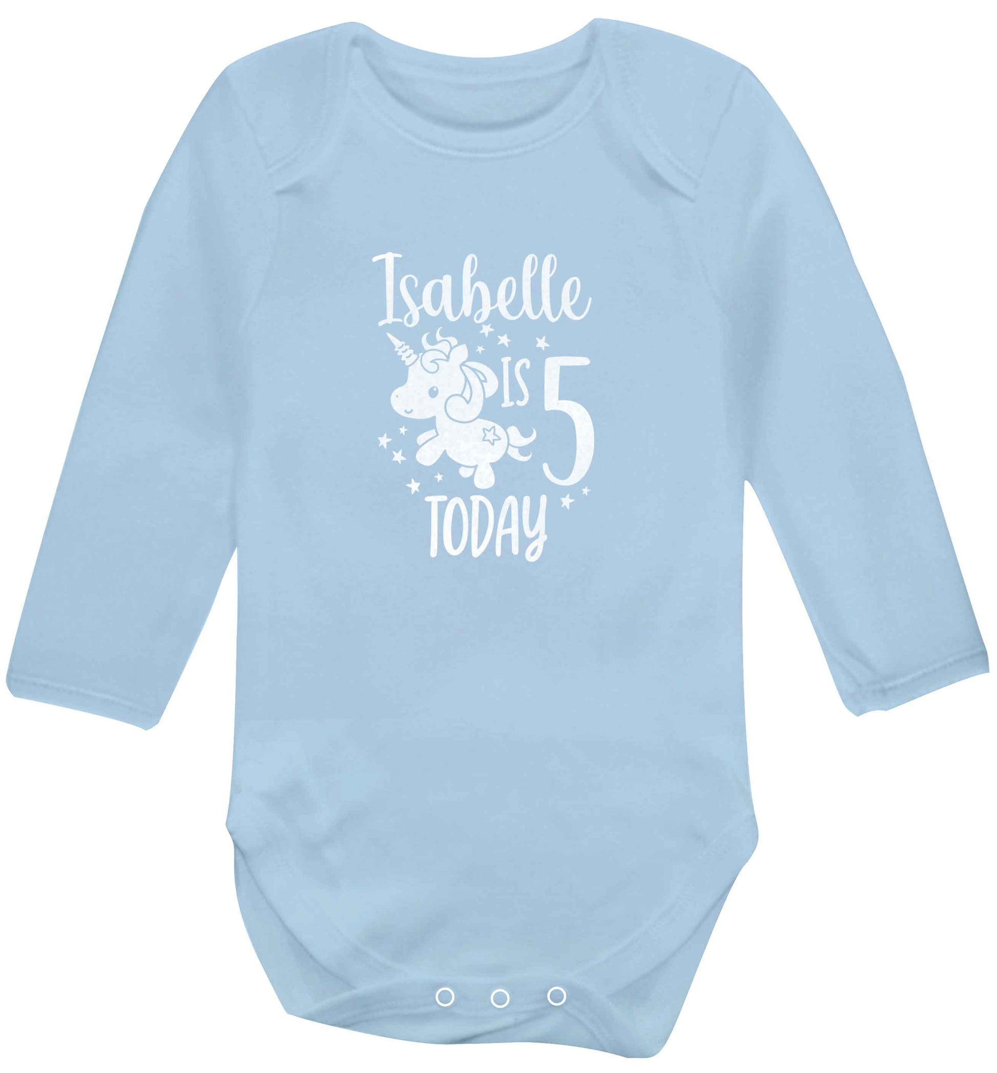 Today I am - Personalise with any name or age! Birthday unicorn baby vest long sleeved pale blue 6-12 months