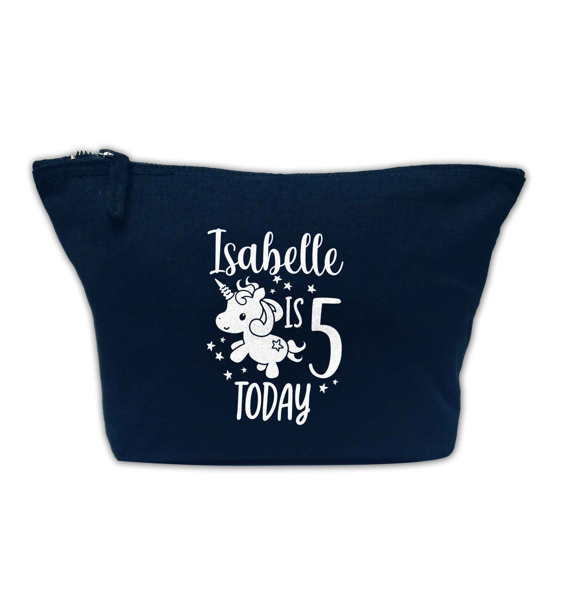 Today I am - Personalise with any name or age! Birthday unicorn navy makeup bag
