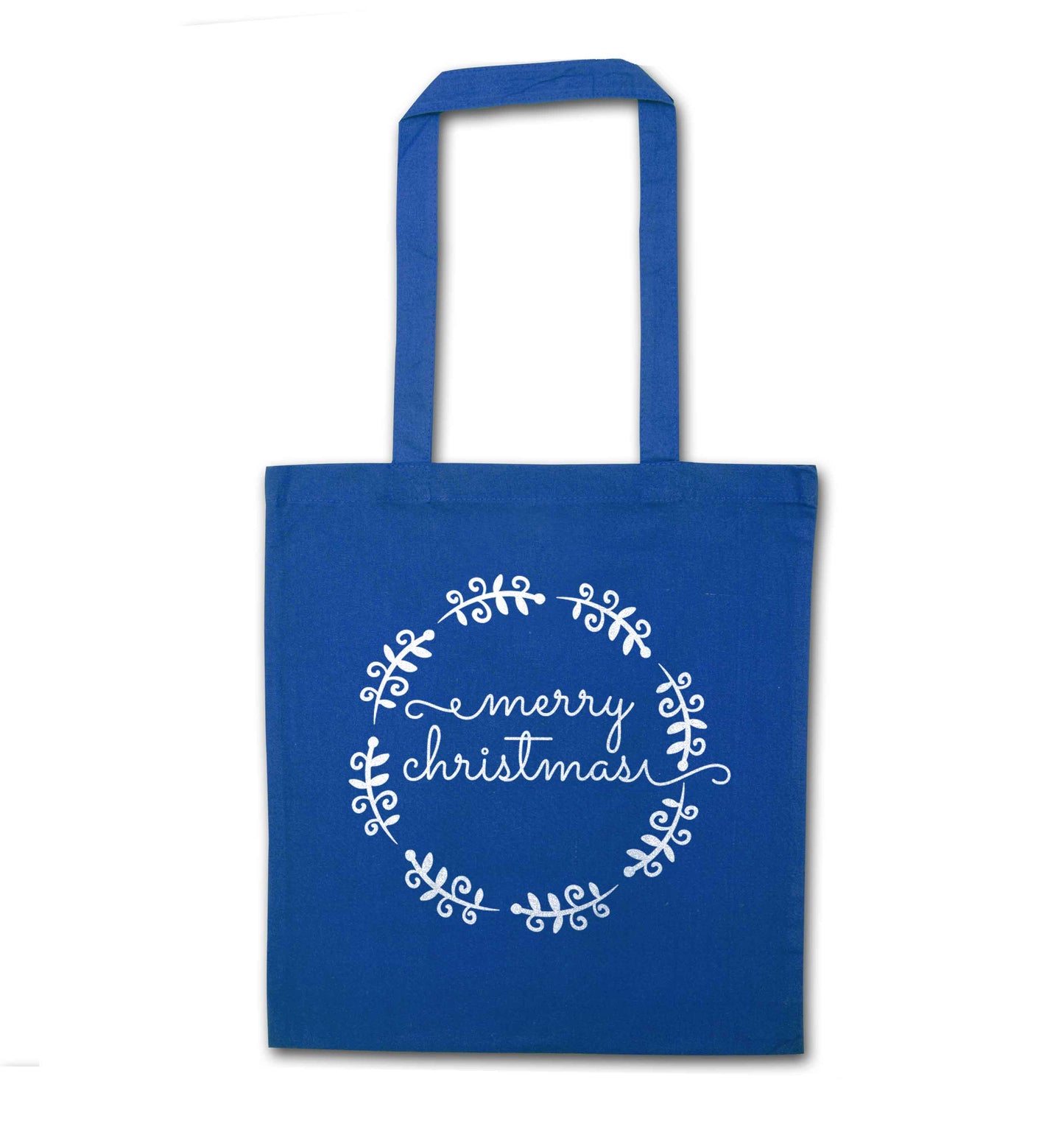 Merry christmas blue tote bag