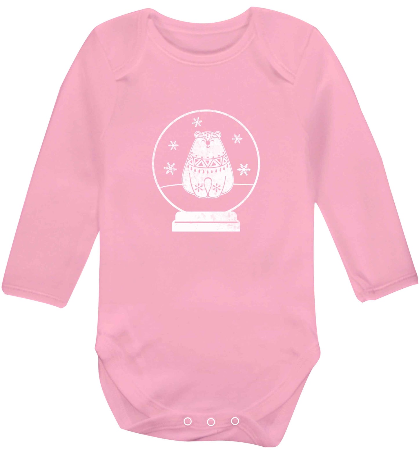 Polar Bear Snowglobe baby vest long sleeved pale pink 6-12 months