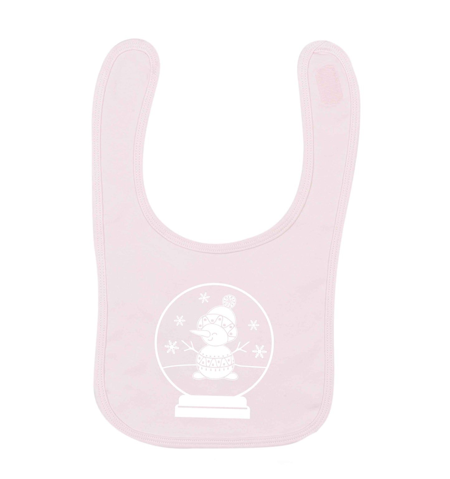 Snowman Snowglobe pale pink baby bib