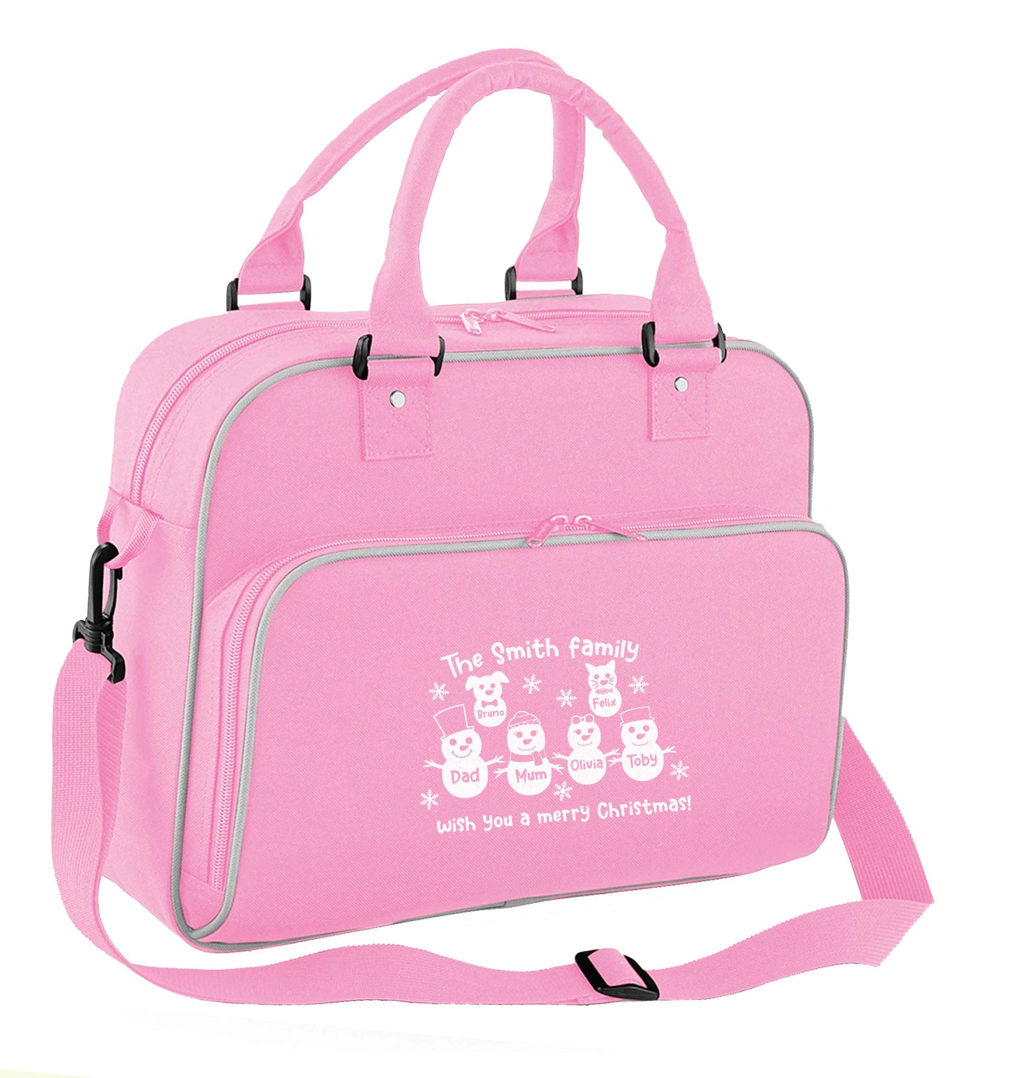 Personalised snowman family mum dad cat dog children's dance bag baby pink