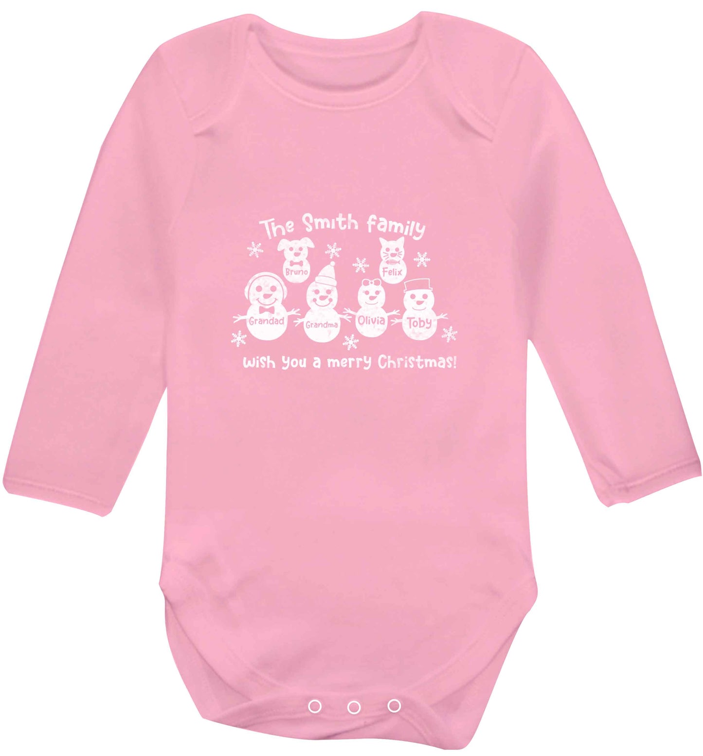 Personalised snowman family grandma grandad cat dog baby vest long sleeved pale pink 6-12 months