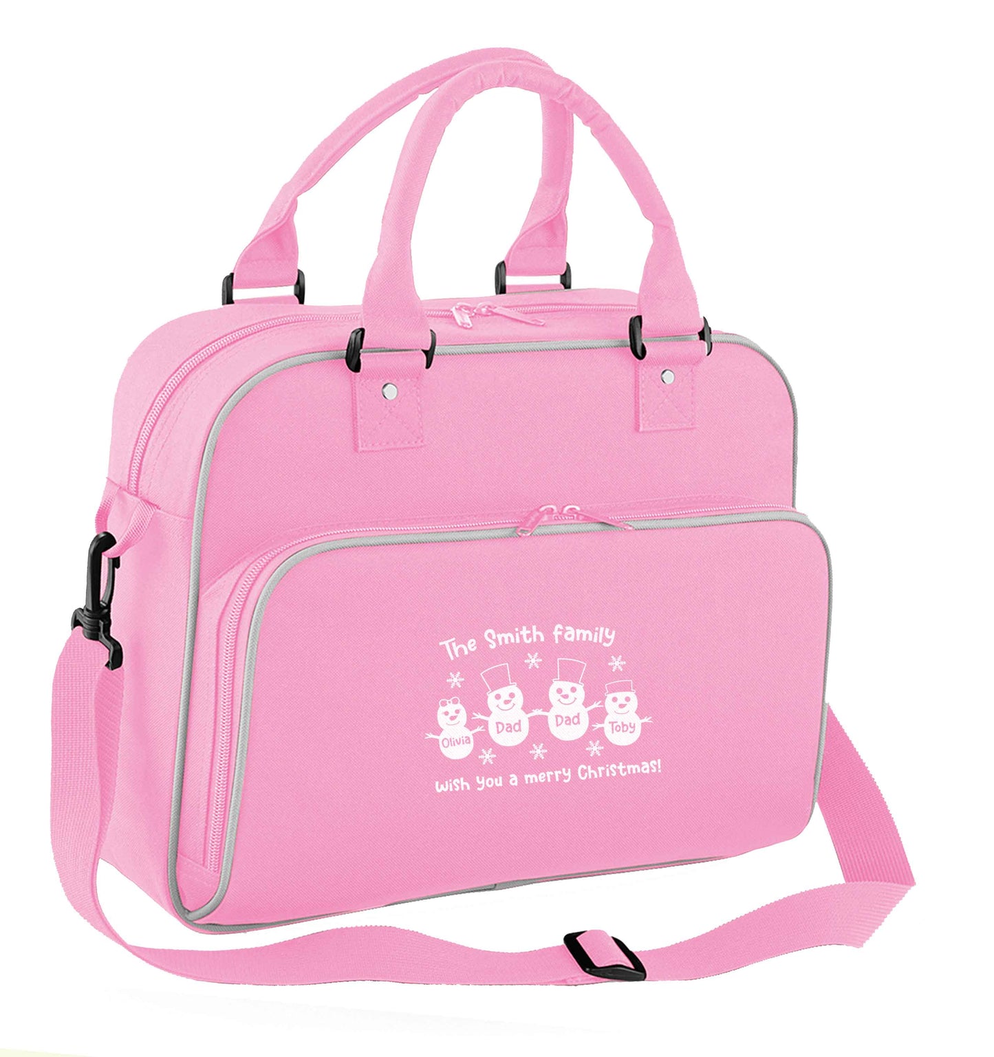 Personalised snowman family two dads children's dance bag baby pink