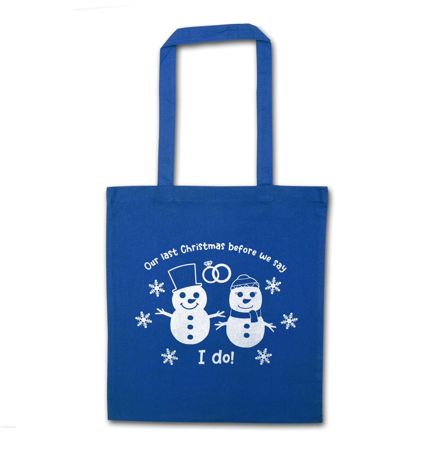 Last Christmas before we say I do blue tote bag