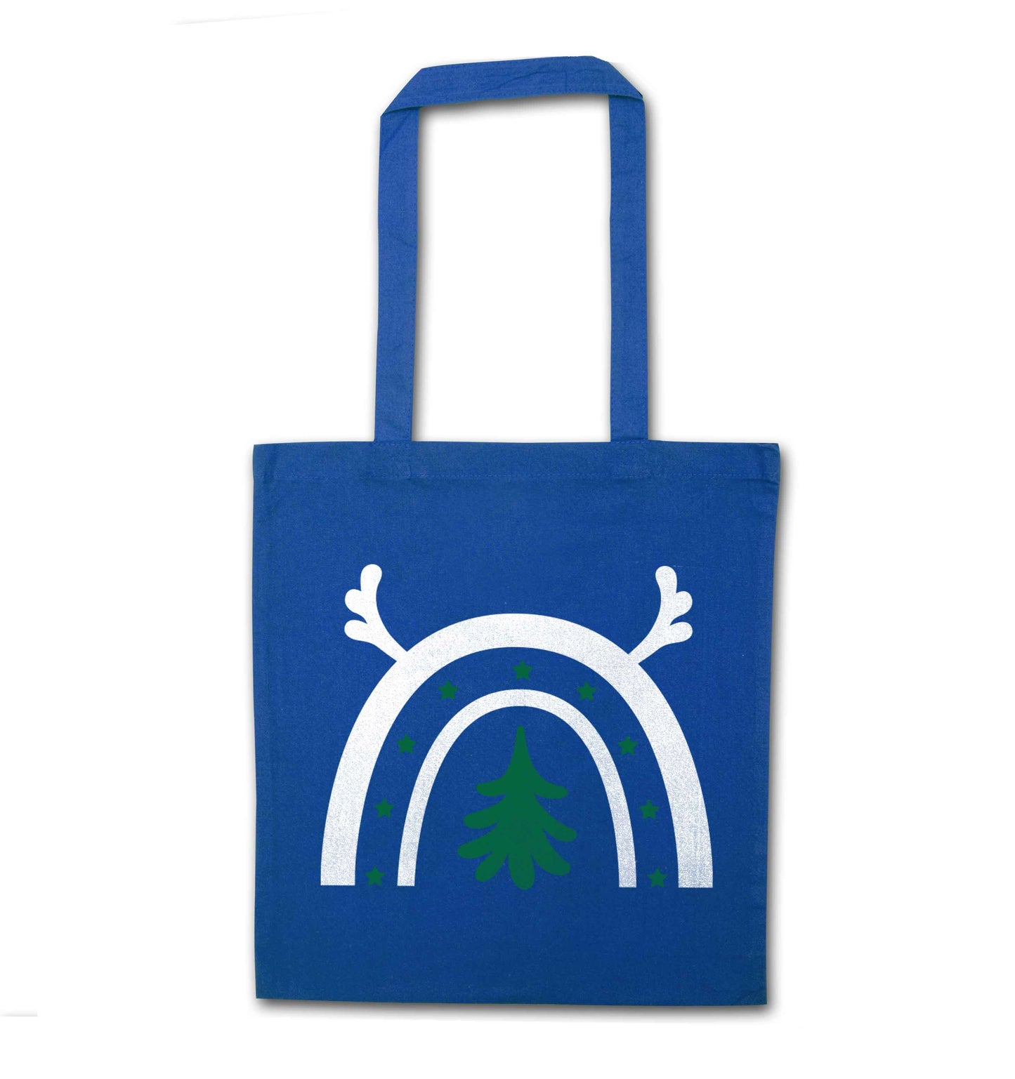 Christmas rainbow blue tote bag