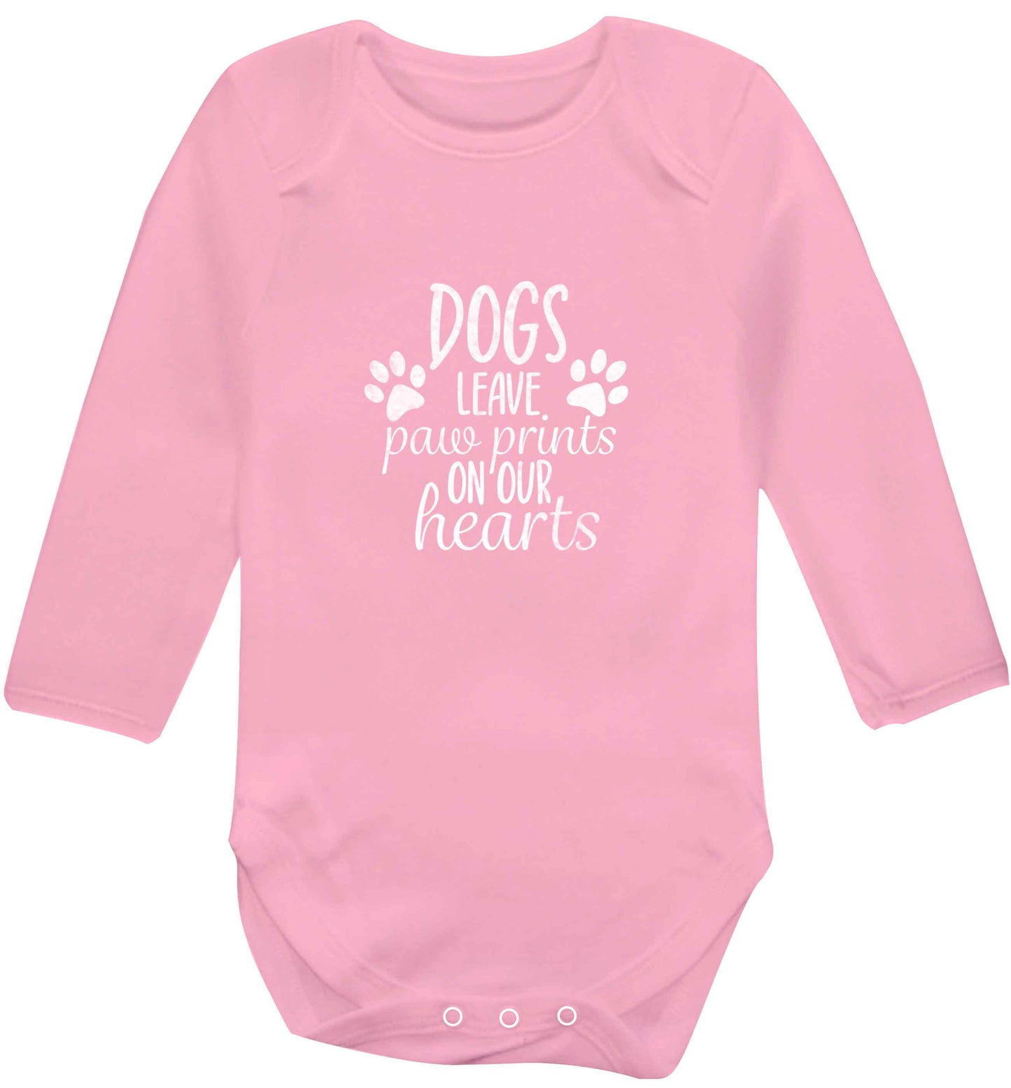 Dog leave paw prints on our hearts baby vest long sleeved pale pink 6-12 months