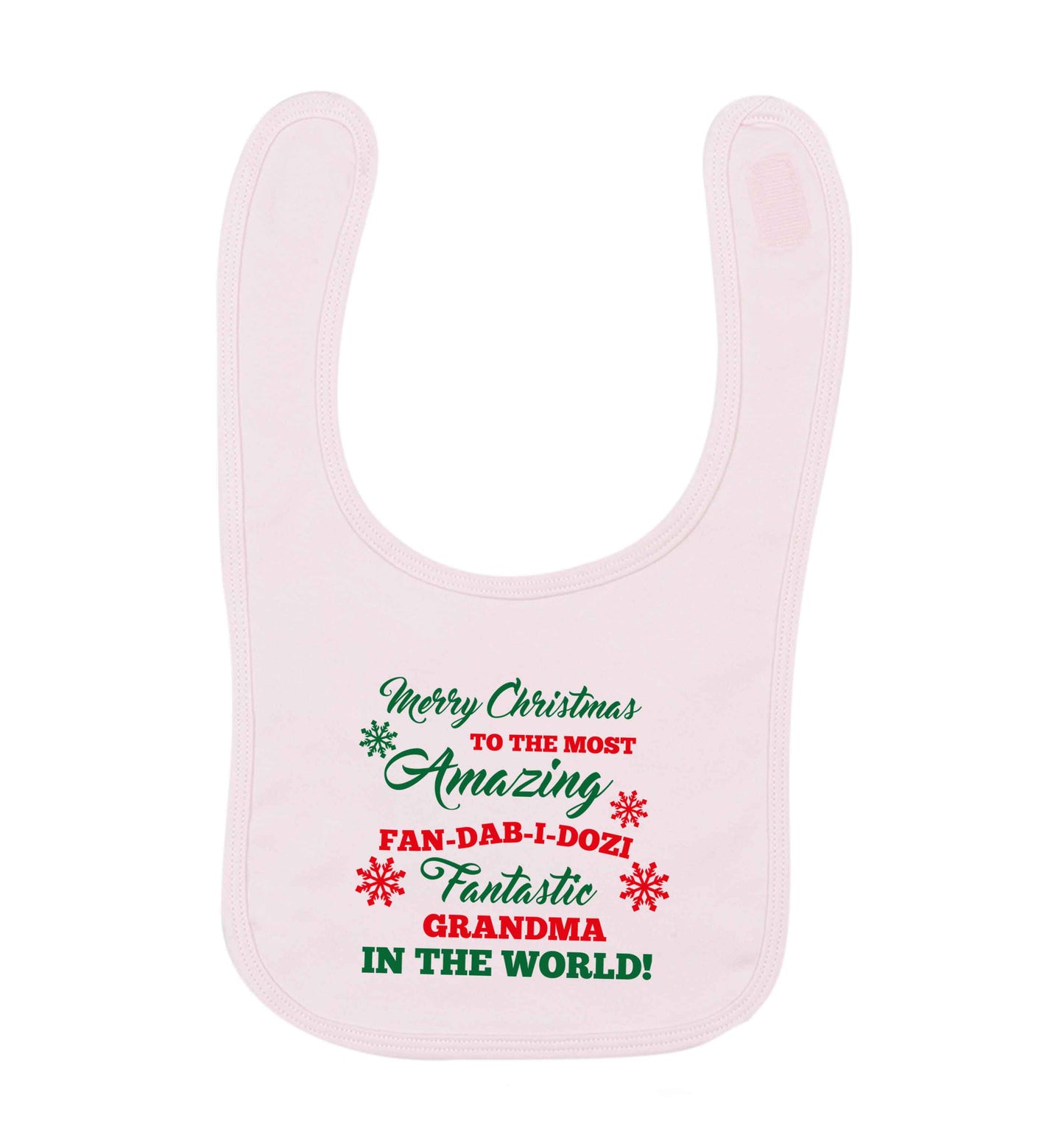 Merry Christmas to the most amazing fan-dab-i-dozi fantasic Grandma in the world pale pink baby bib