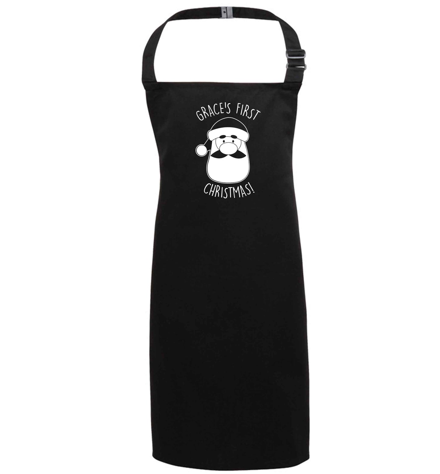 Personalised first Christmas - santa black apron 7-10 years