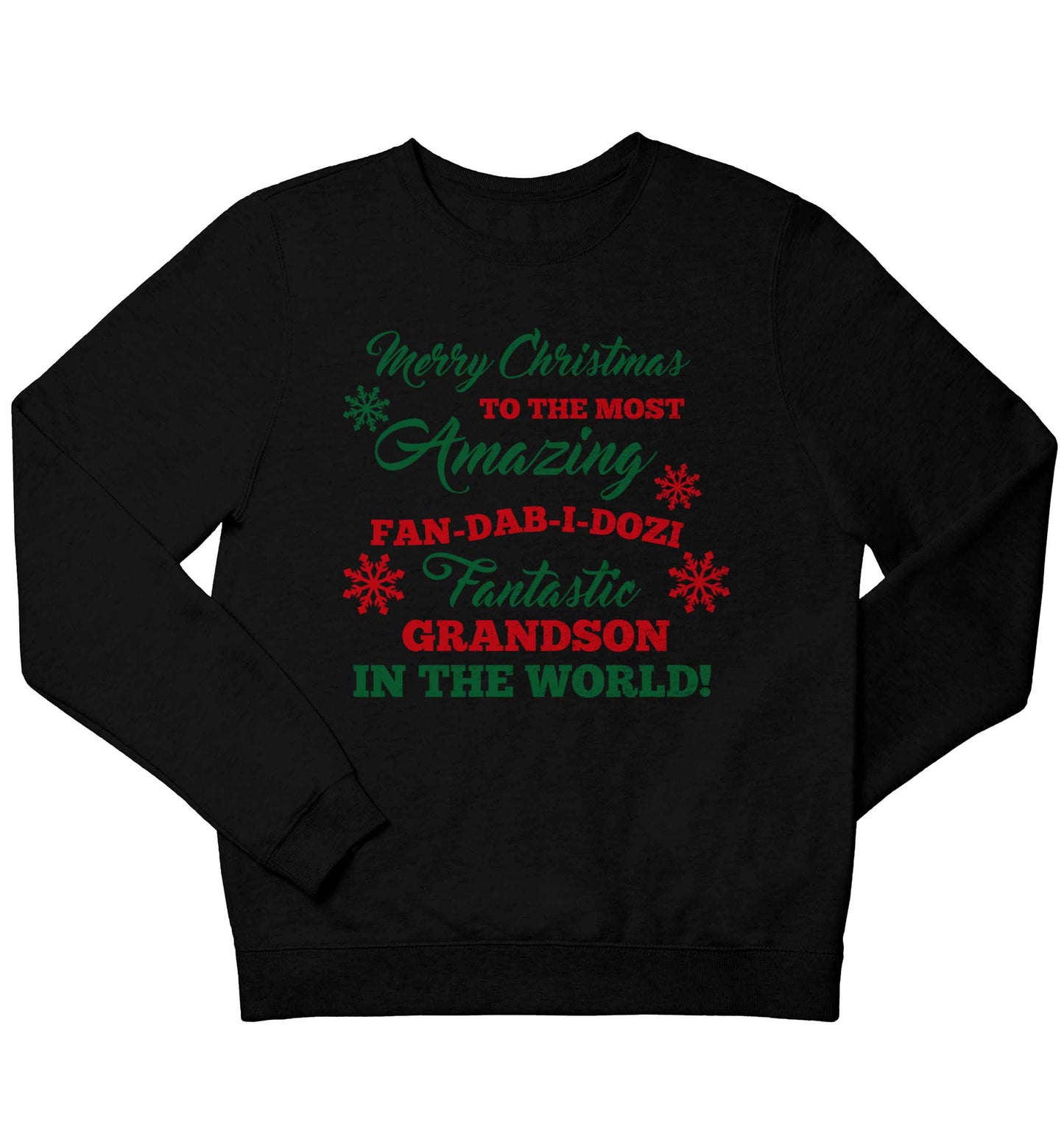 Merry Christmas to the most amazing fan-dab-i-dozi fantasic Grandson in the world children's black sweater 12-13 Years