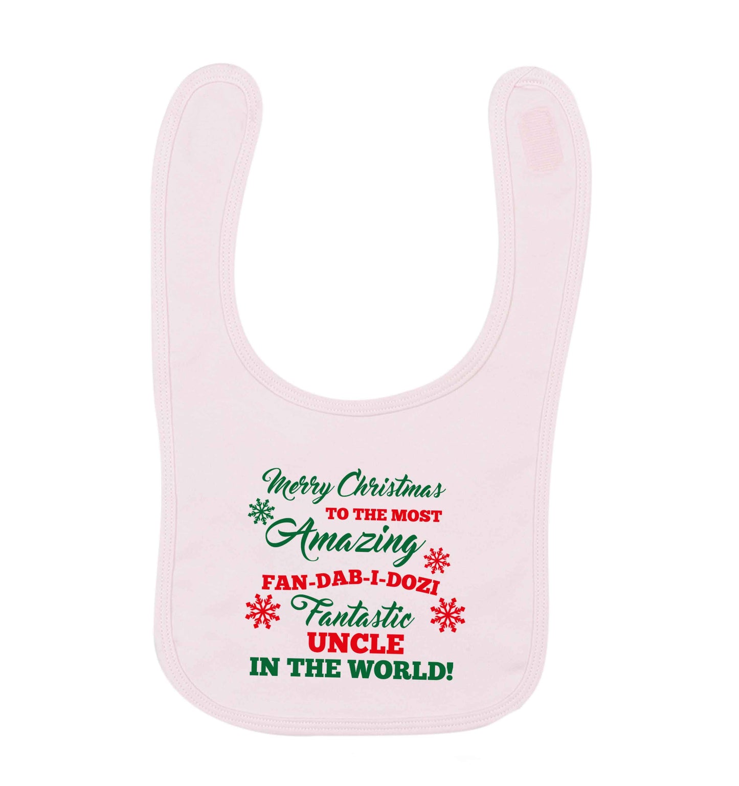 Merry Christmas to the most amazing fan-dab-i-dozi fantasic Uncle in the world pale pink baby bib