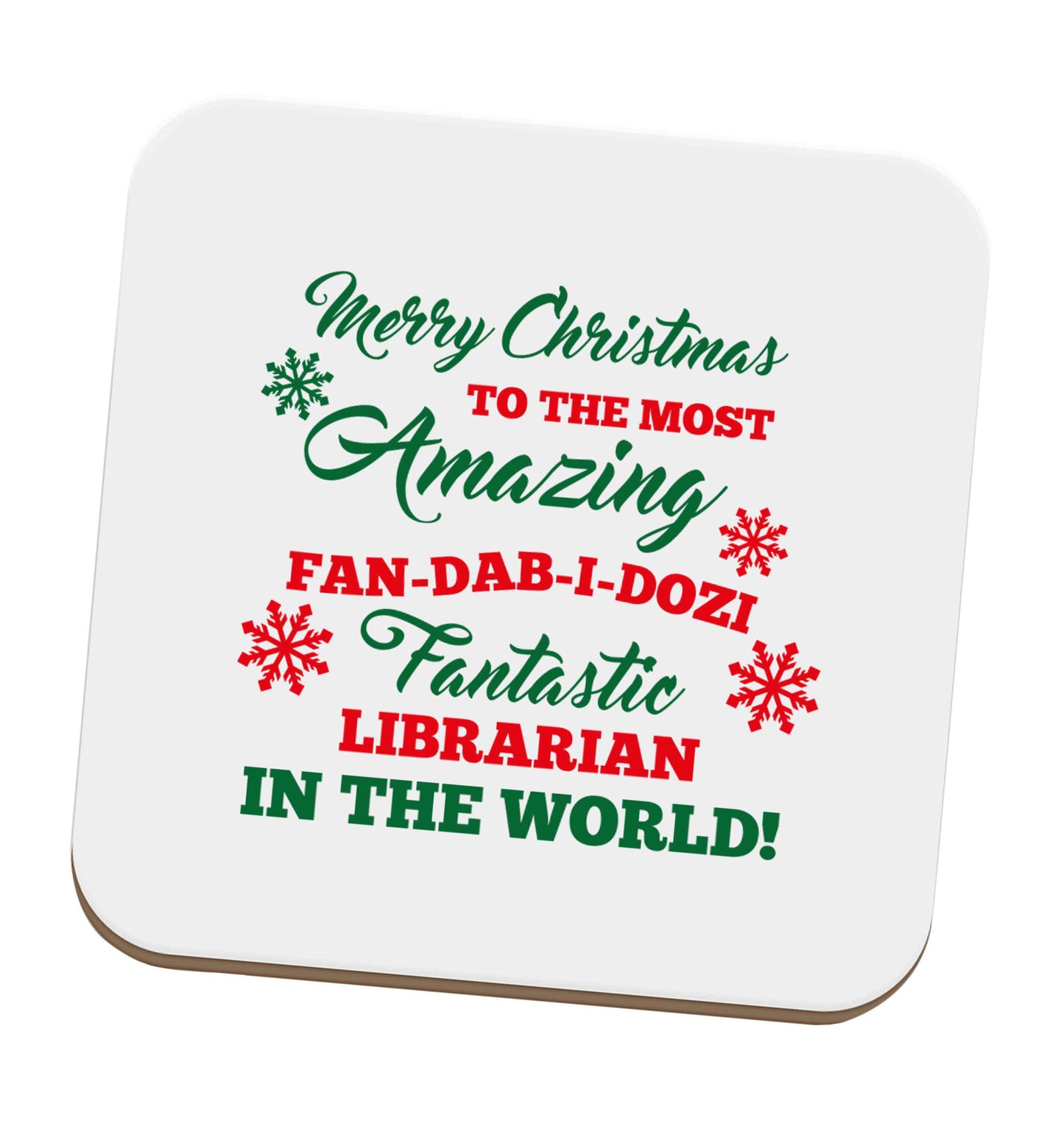 Merry Christmas to the most amazing librarian in the world! set of four coasters