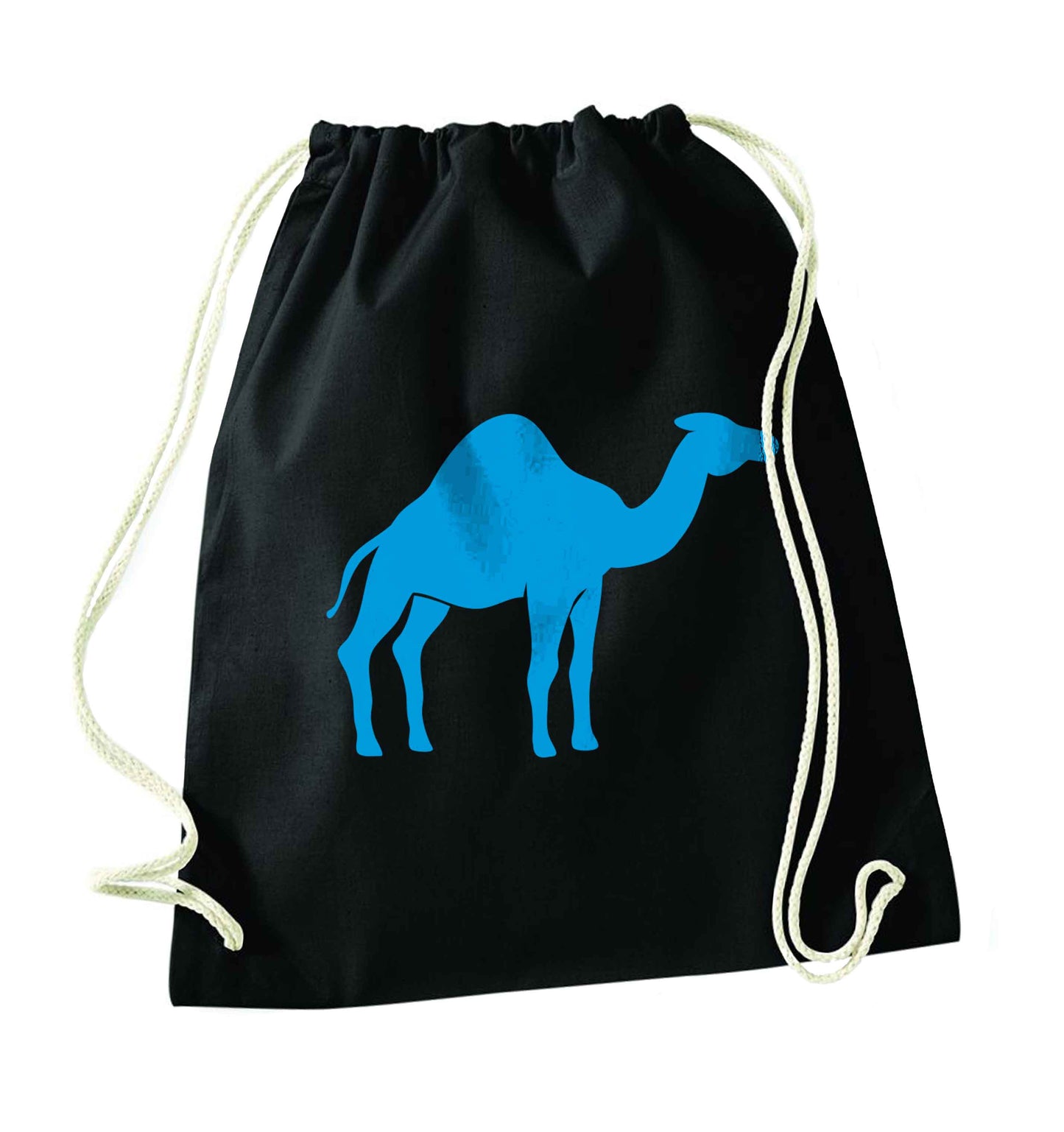Blue camel black drawstring bag