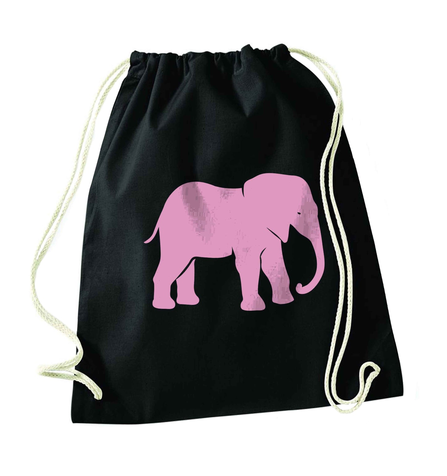 Pink elephant black drawstring bag