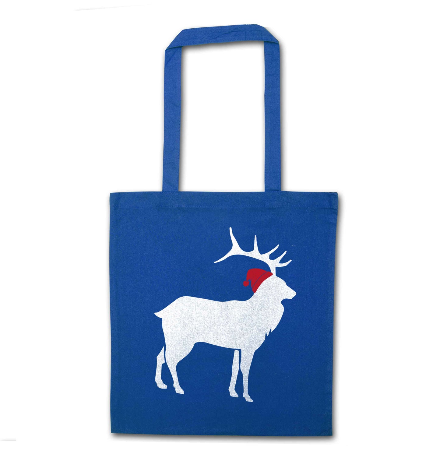Green stag Santa blue tote bag