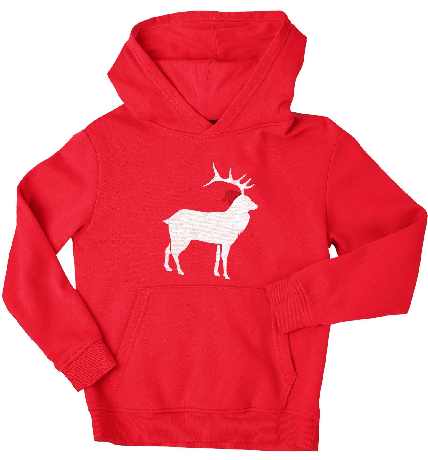 Green stag Santa children's red hoodie 12-13 Years