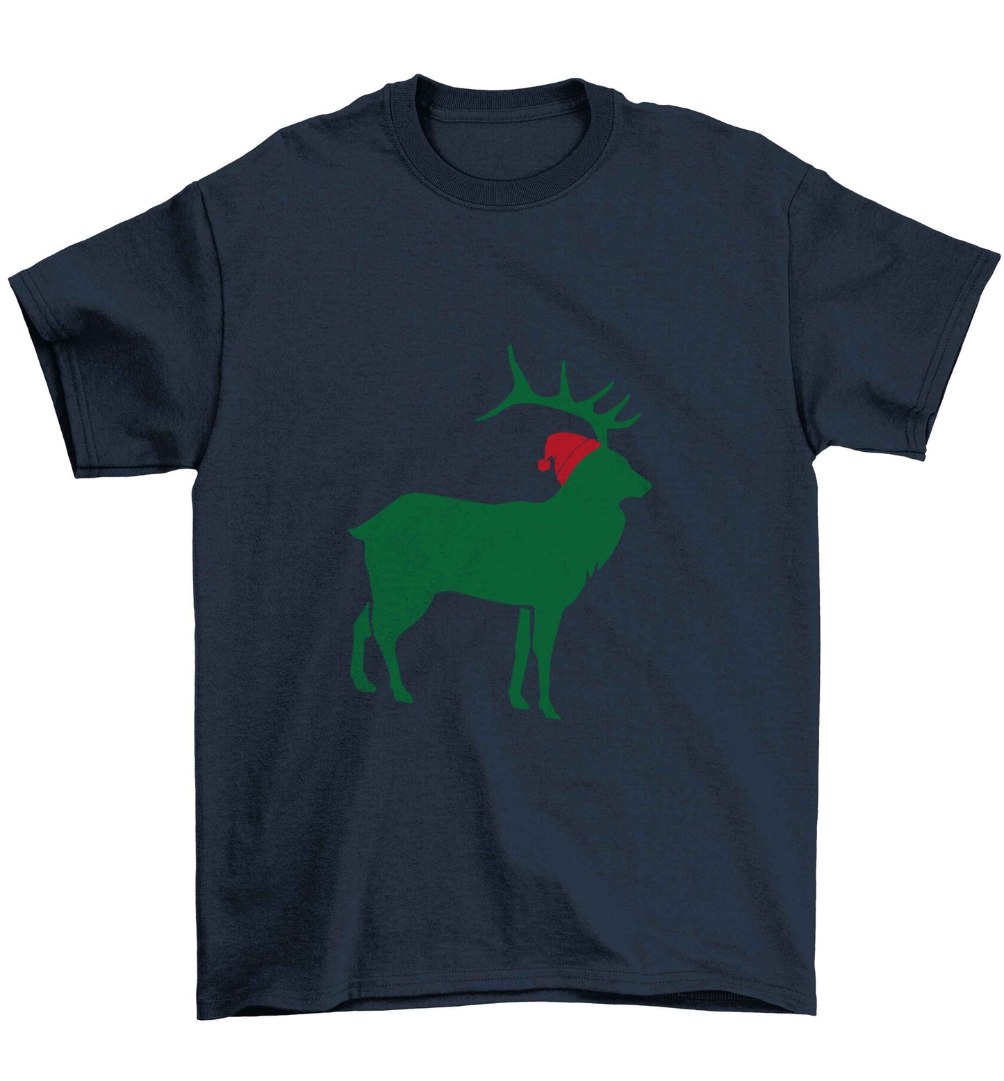 Green stag Santa Children's navy Tshirt 12-13 Years