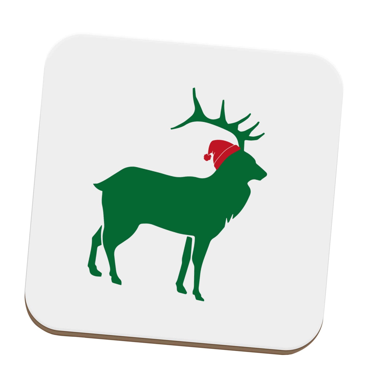 Green stag Santa set of four coasters