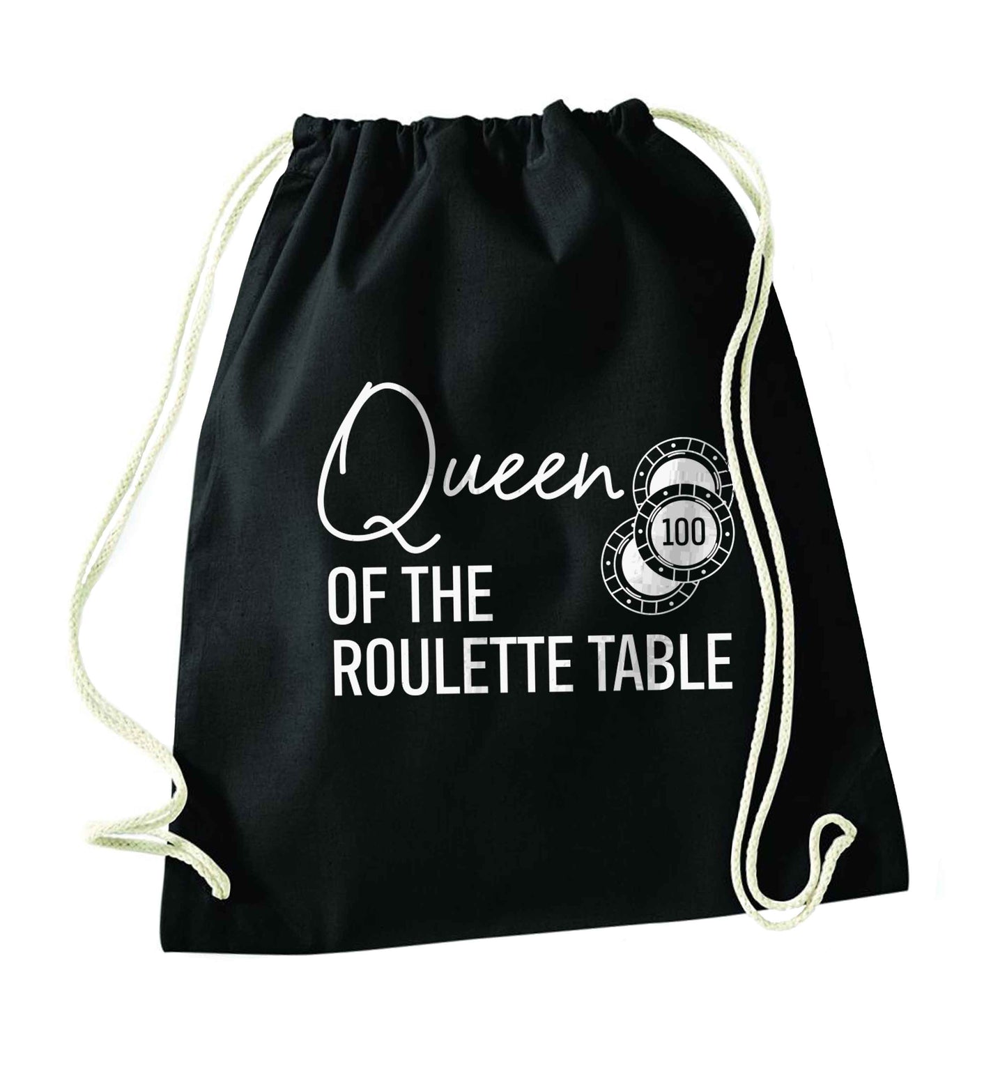 Queen of the roulette table black drawstring bag