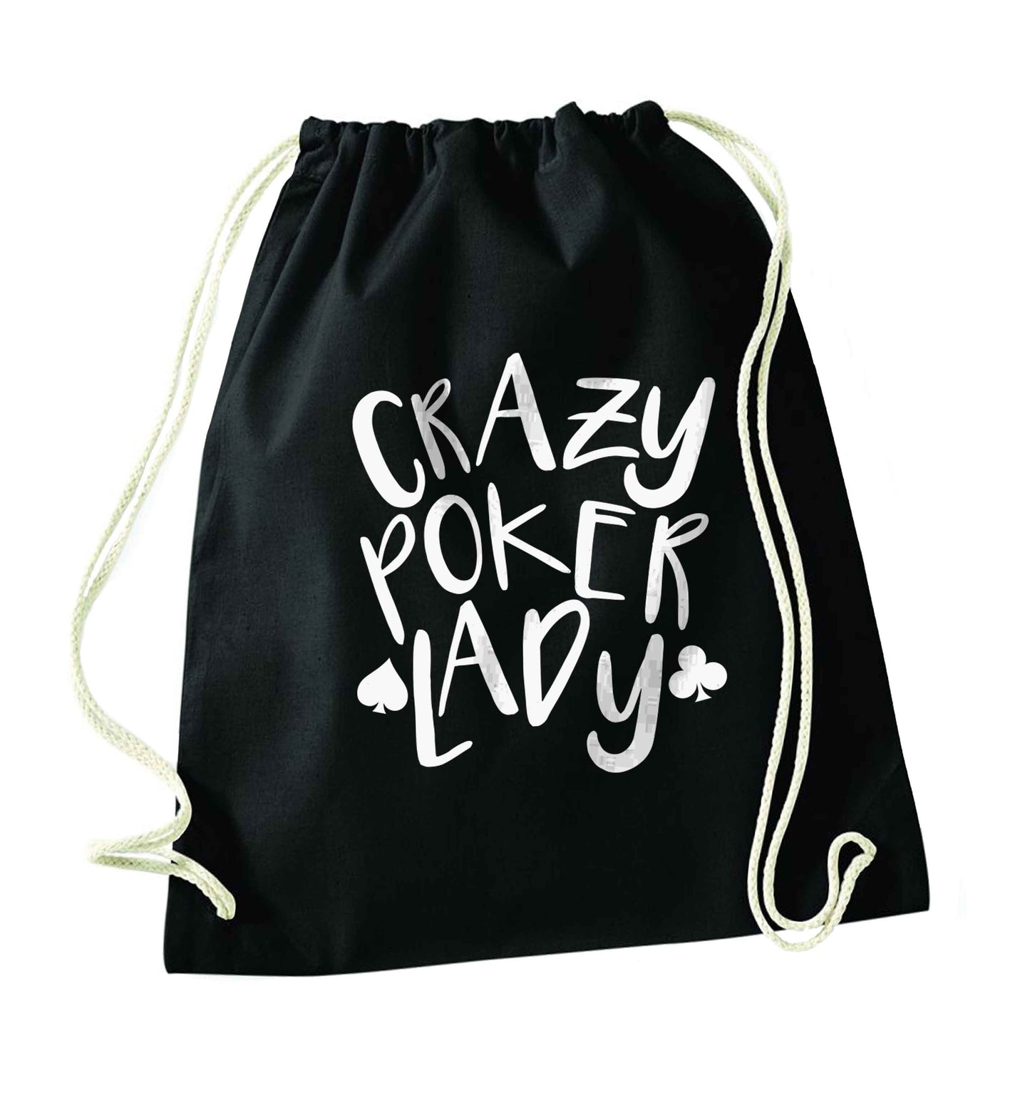 Crazy poker lady black drawstring bag
