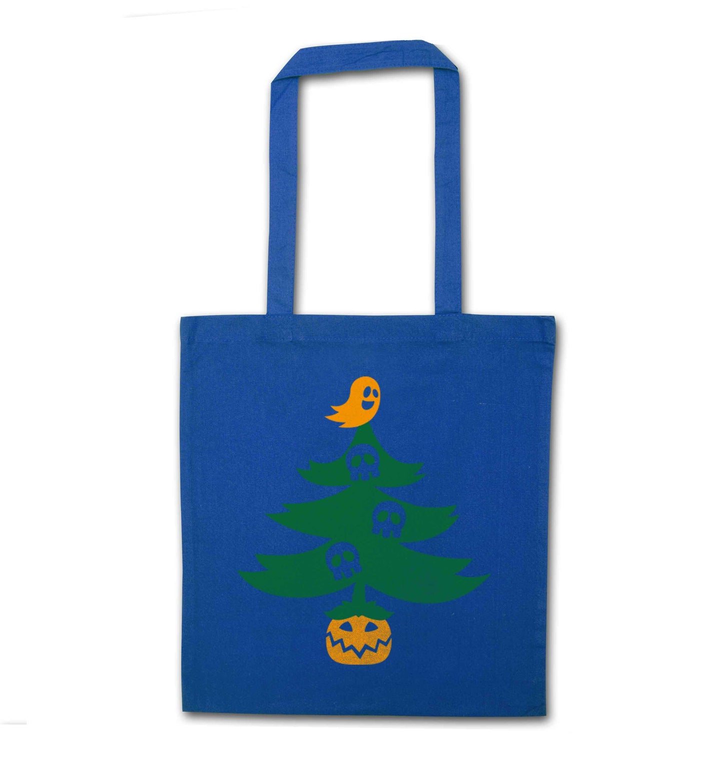 Halloween Christmas tree blue tote bag