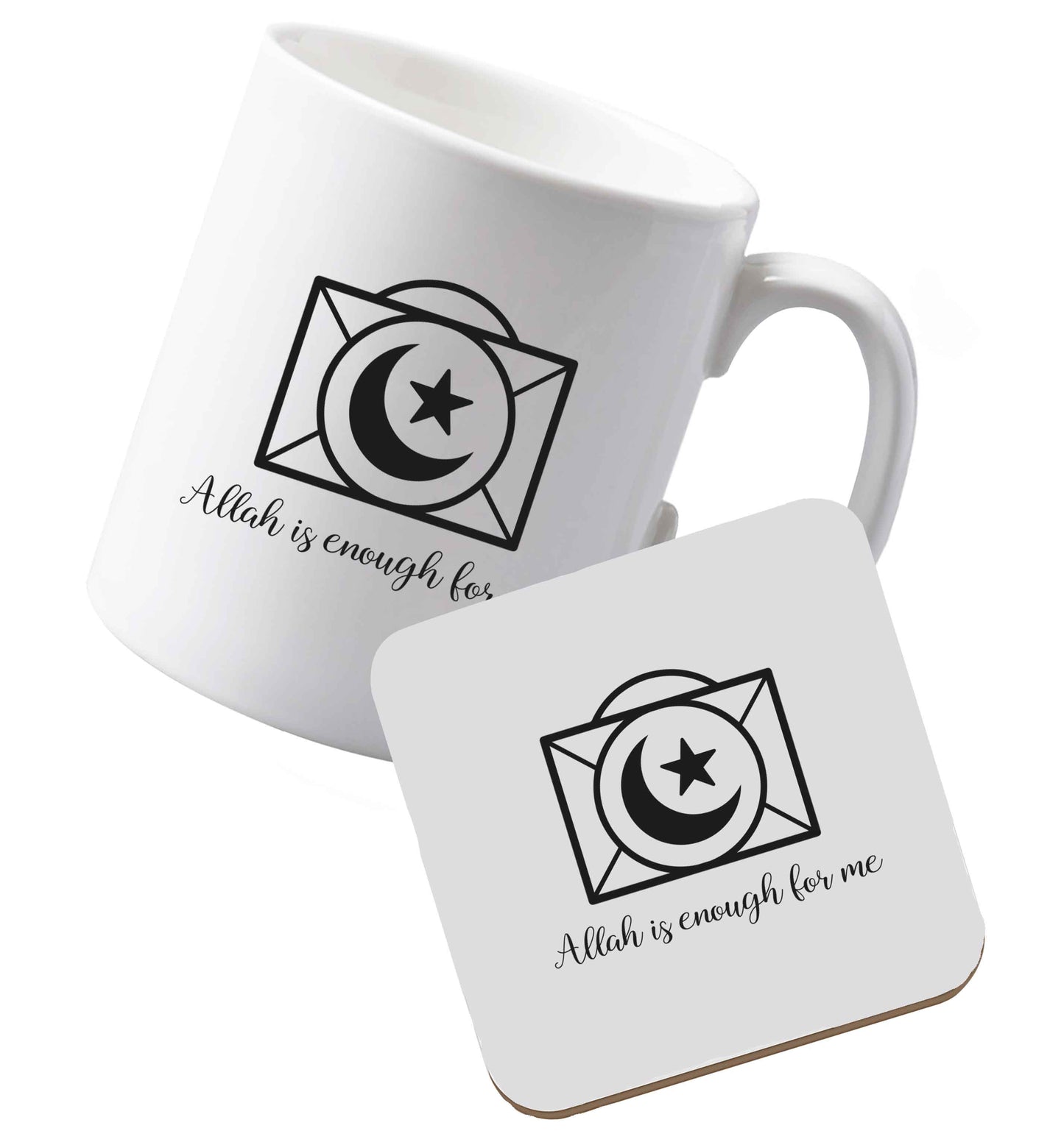 10 oz Ceramic mug and coaster Allah is enough for me both sides