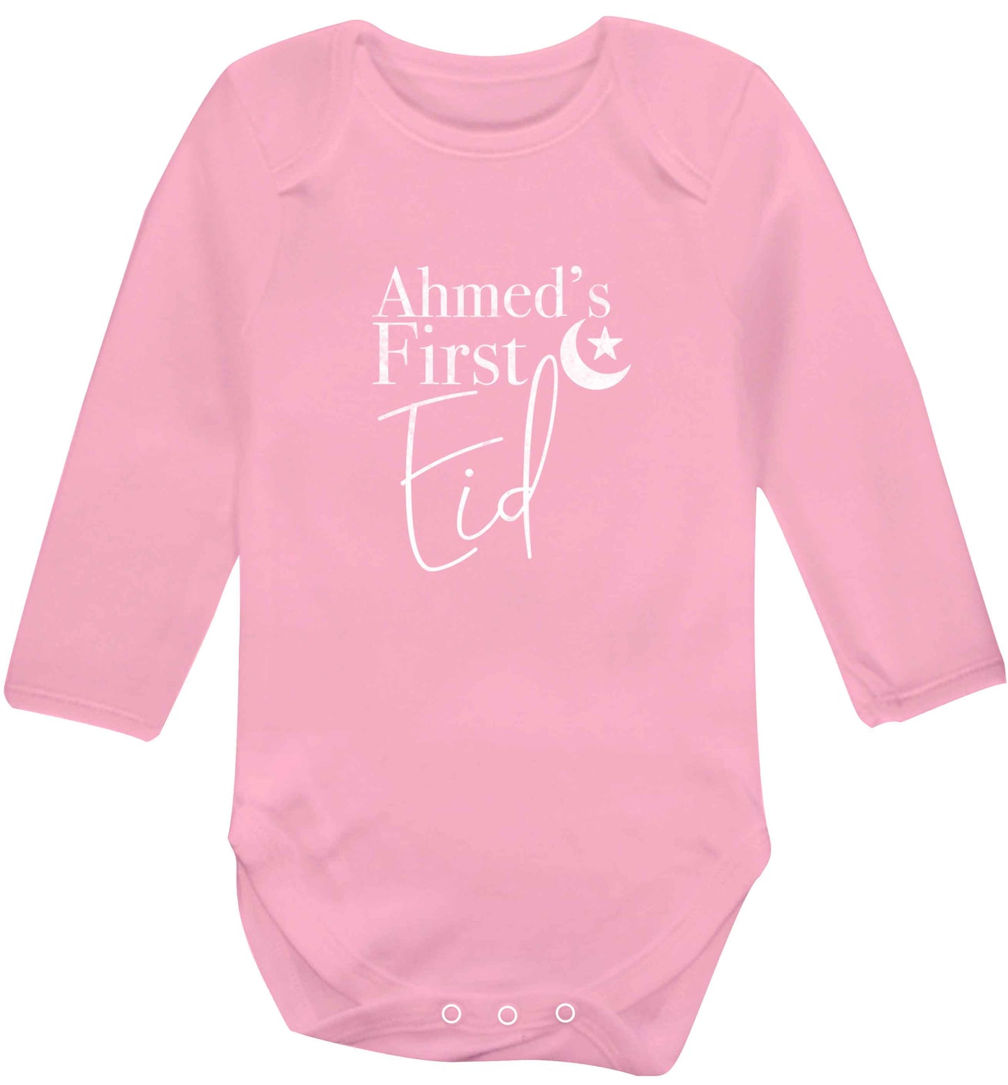 Personalised first Eid baby vest long sleeved pale pink 6-12 months