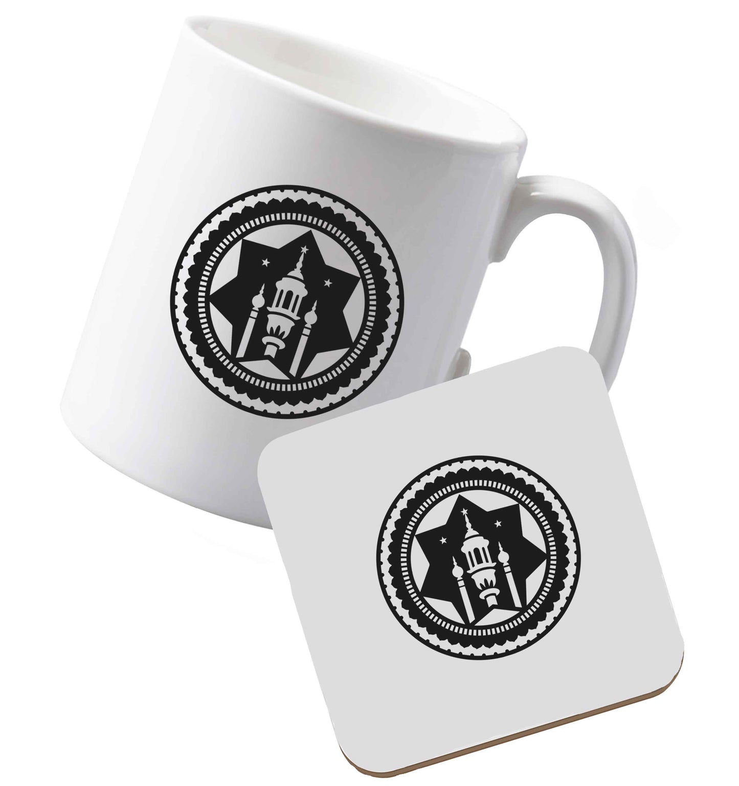 10 oz Ceramic mug and coaster mosque both sides