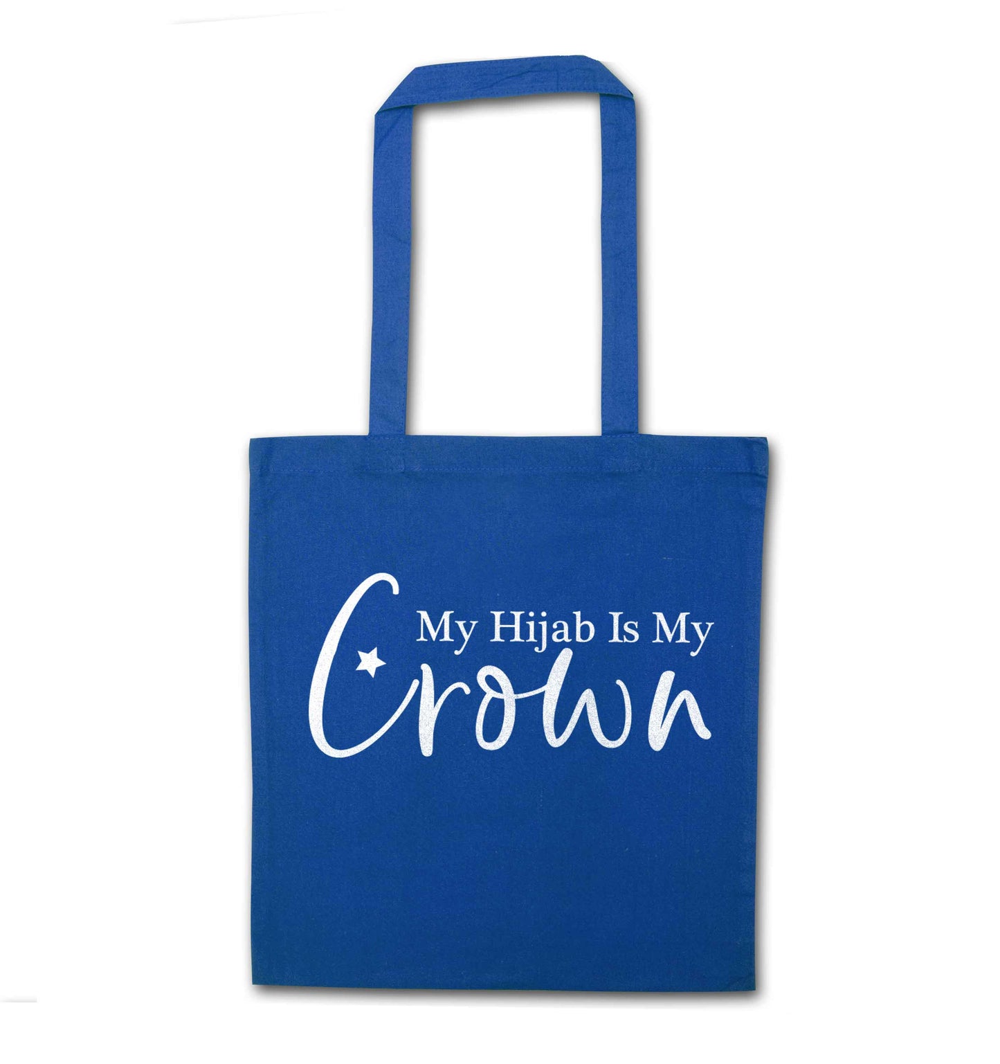 My hijab is my crown blue tote bag