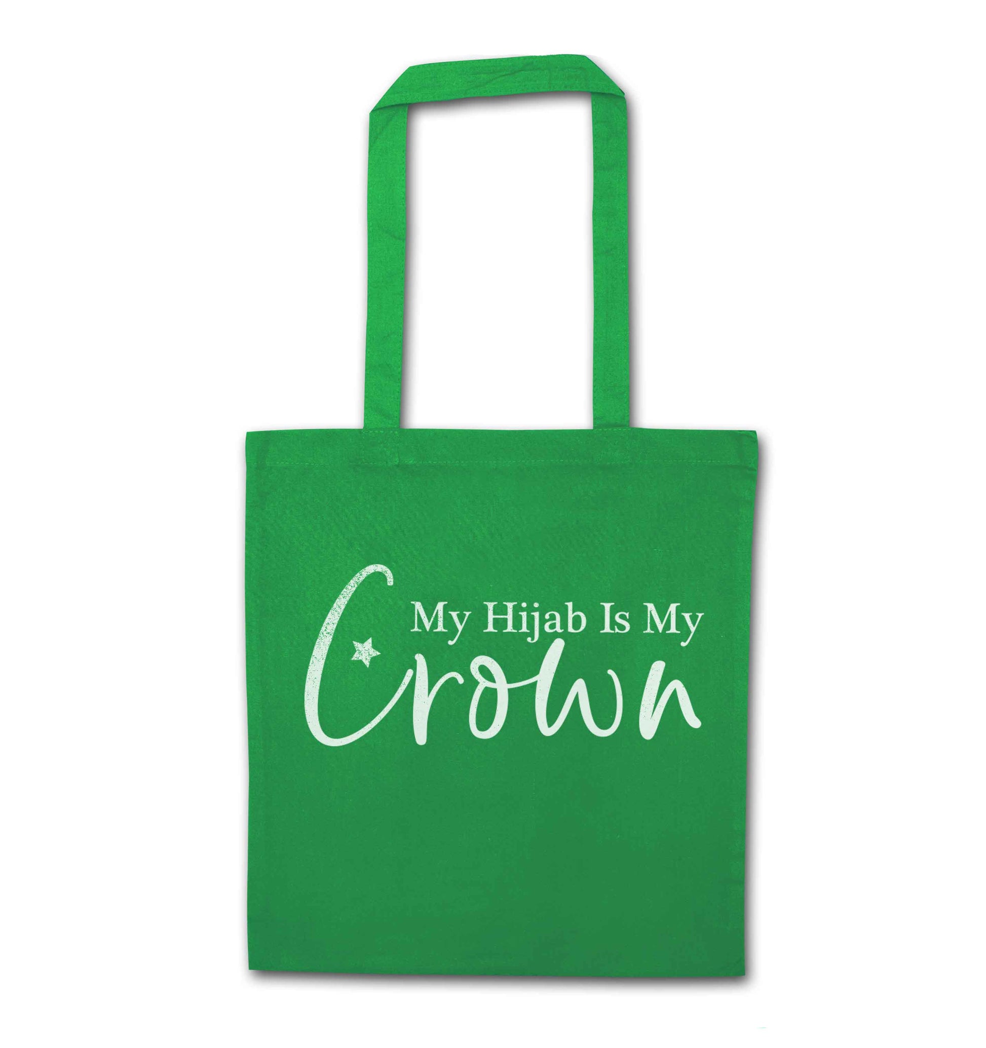 My hijab is my crown green tote bag