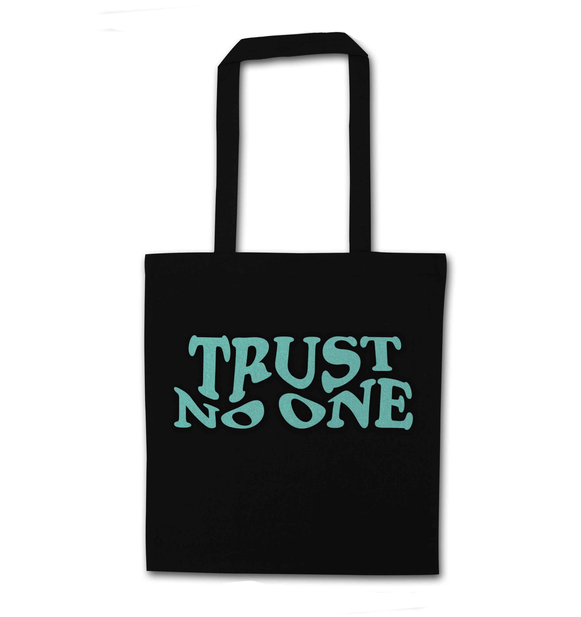 Trust no one black tote bag