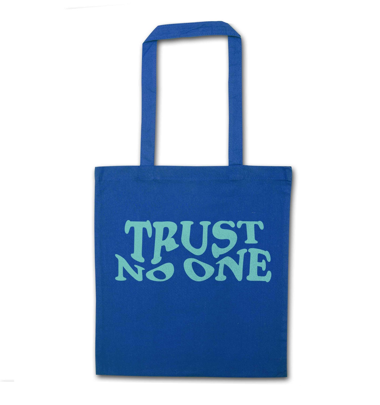 Trust no one blue tote bag