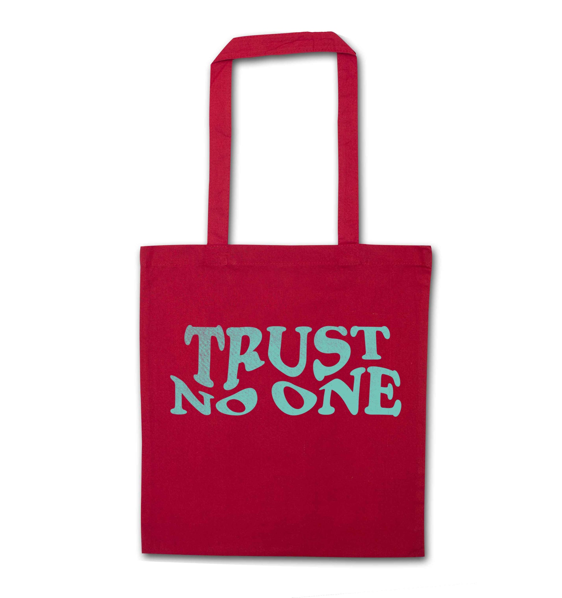 Trust no one red tote bag