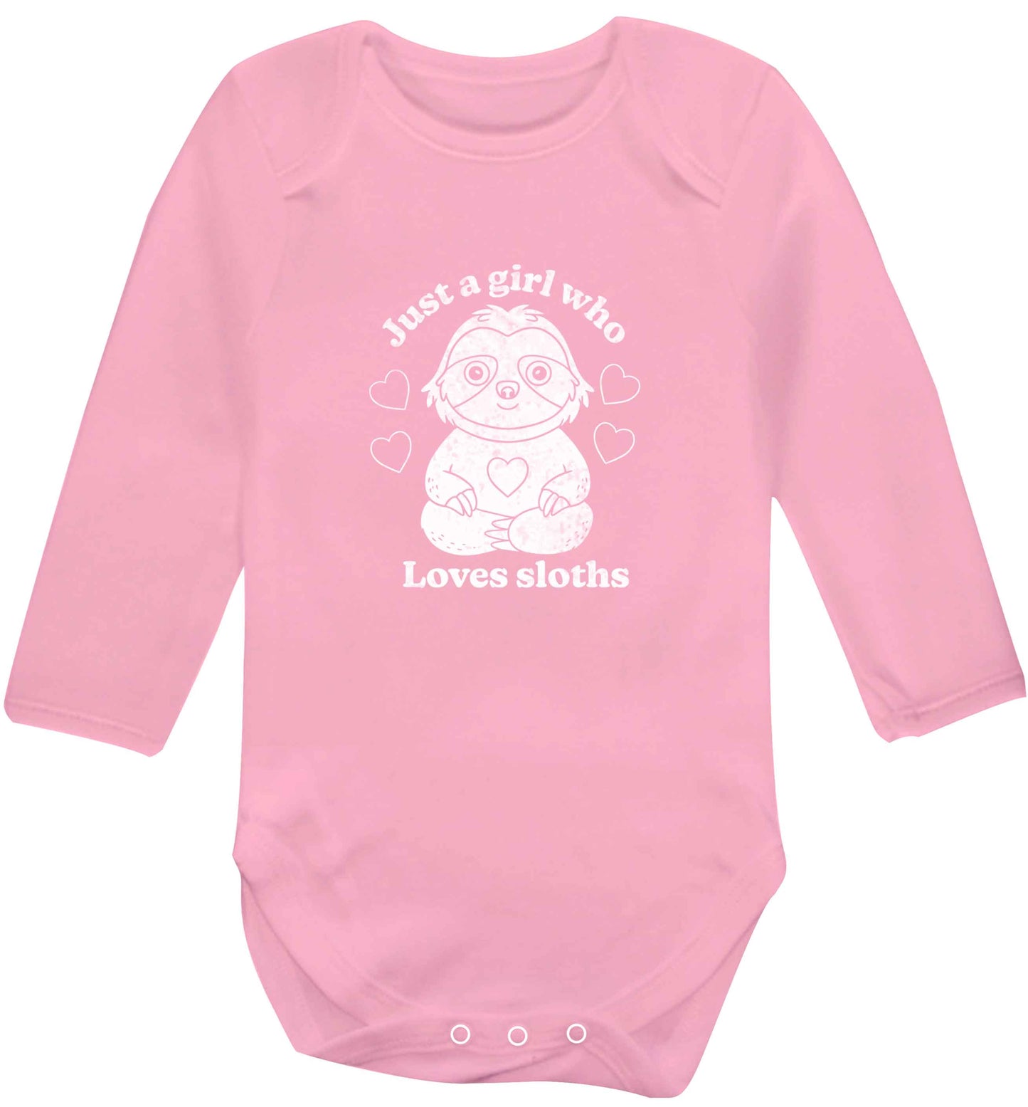 Just a girl who loves sloths baby vest long sleeved pale pink 6-12 months