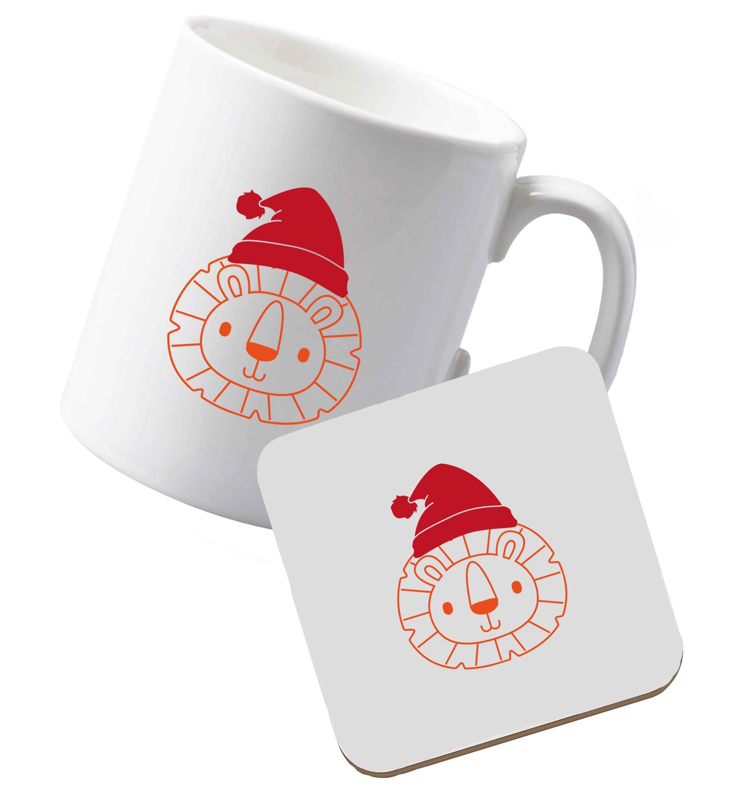 10 oz Ceramic mug and coaster Santa lion both sides