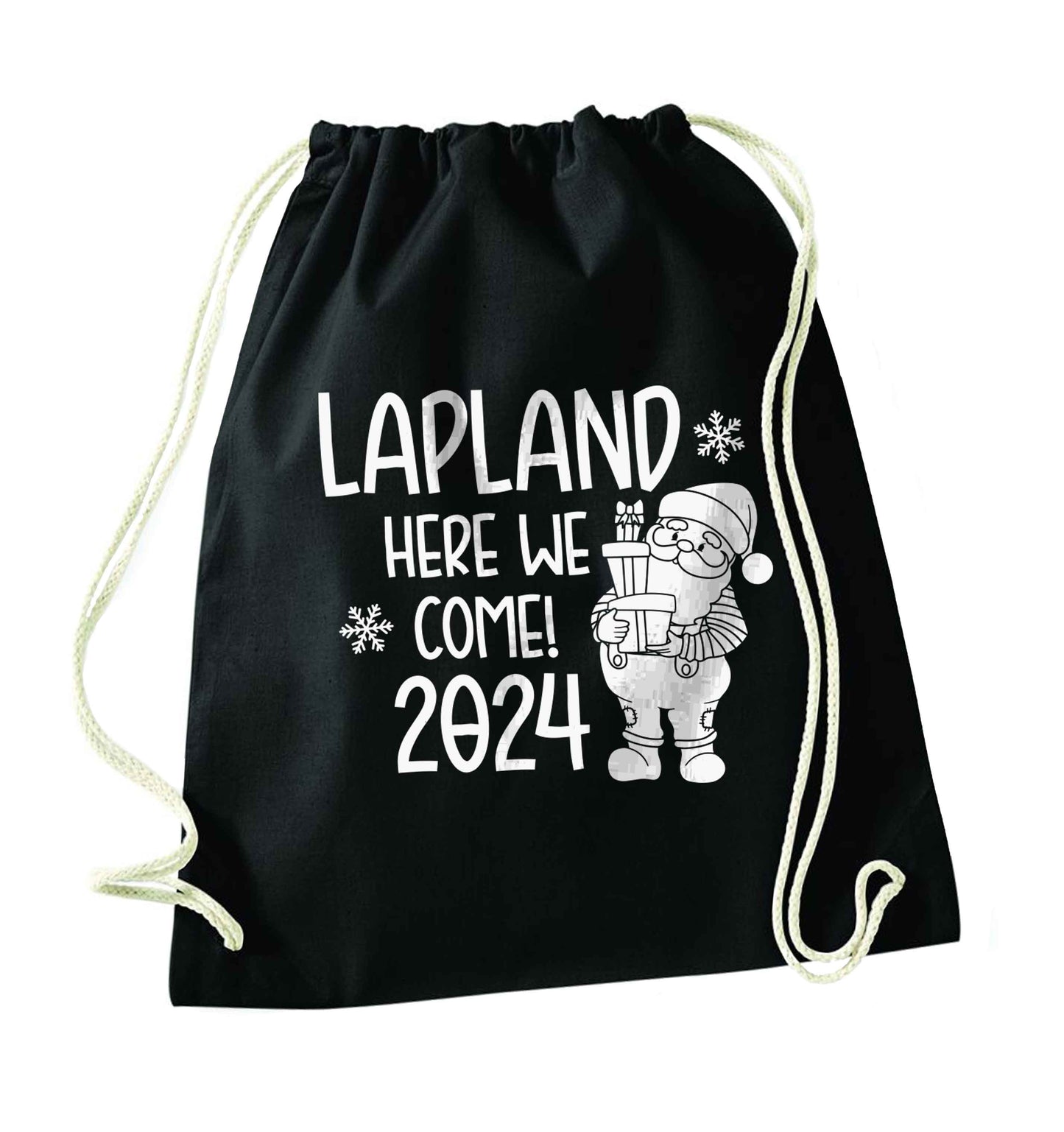 Lapland here we come black drawstring bag
