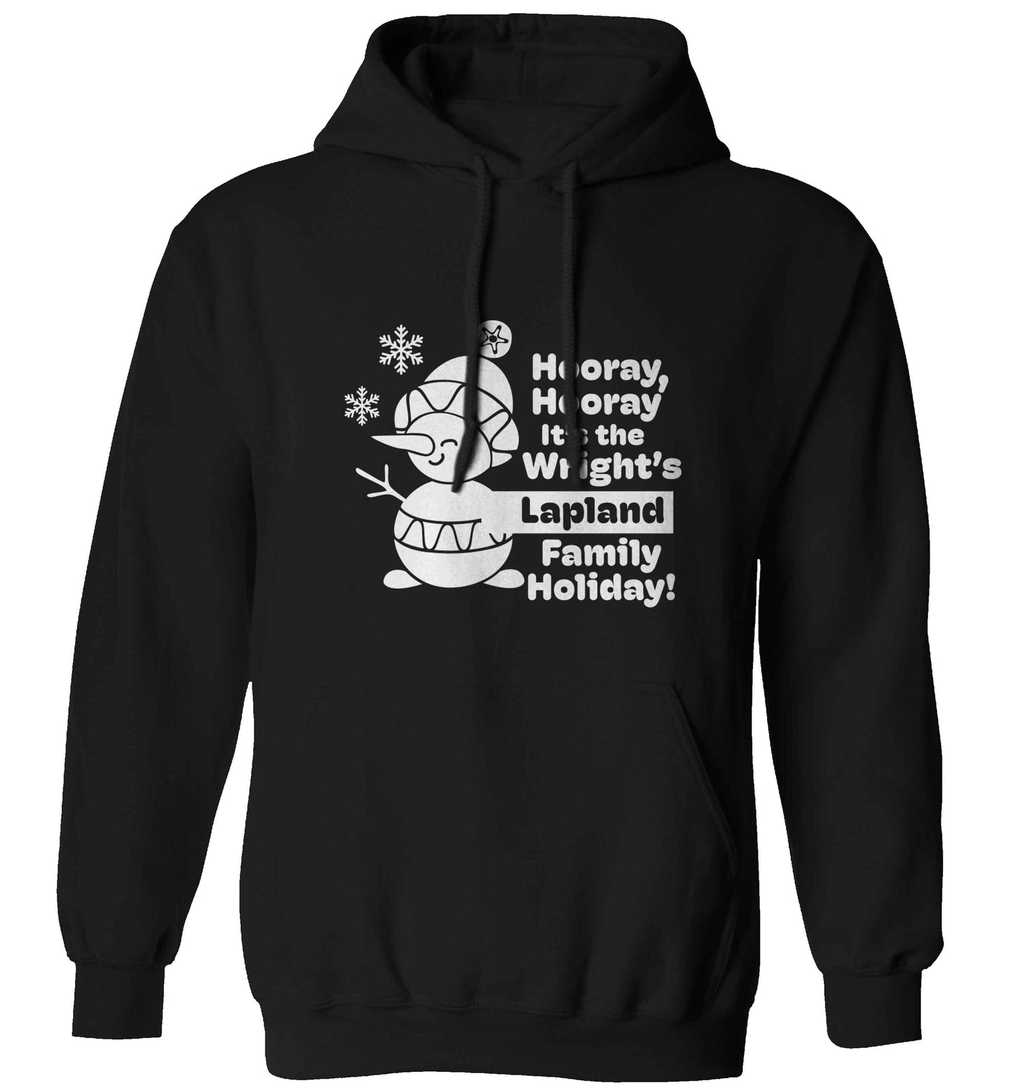 Hooray it's the personalised Lapland holiday! adults unisex black hoodie 2XL