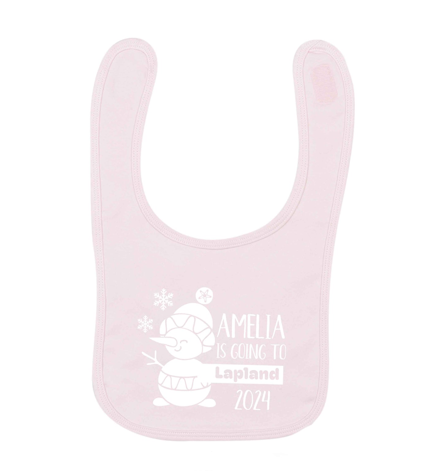 Any name here - is going to Lapland personalised pale pink baby bib
