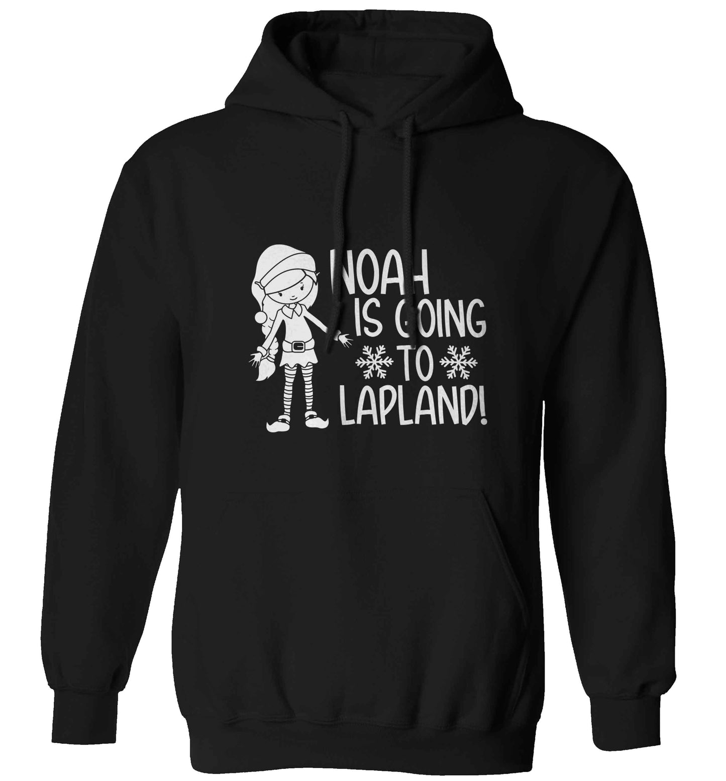 Any name here - is going to Lapland personalised elf adults unisex black hoodie 2XL
