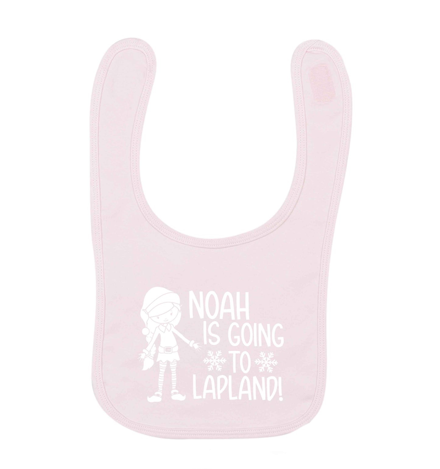 Any name here - is going to Lapland personalised elf pale pink baby bib