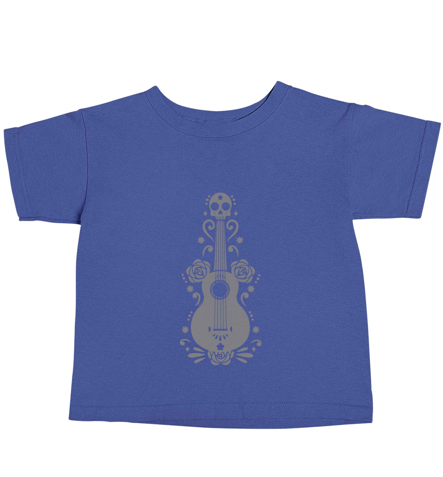 Guitar skull illustration blue baby toddler Tshirt 2 Years