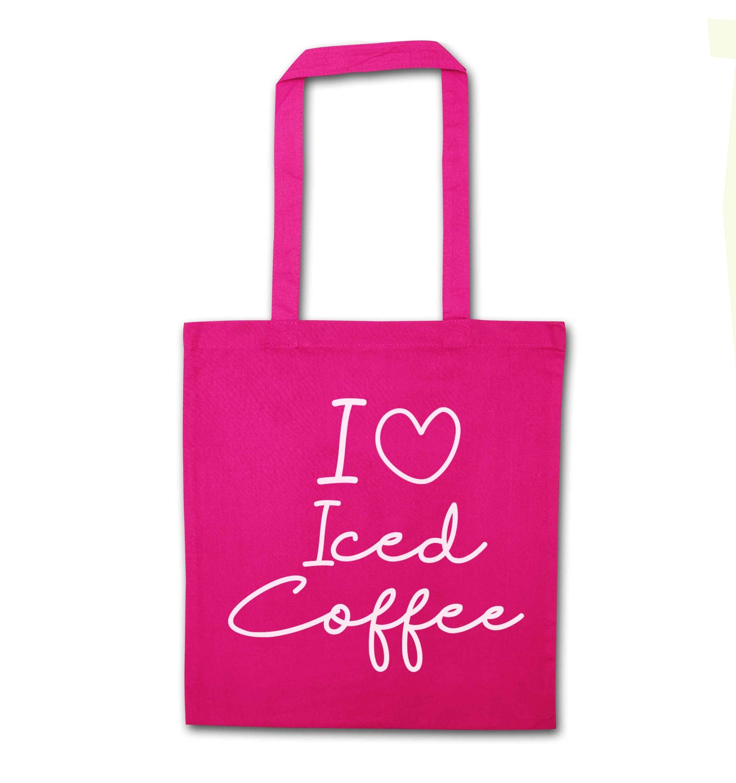 I love iced coffee pink tote bag